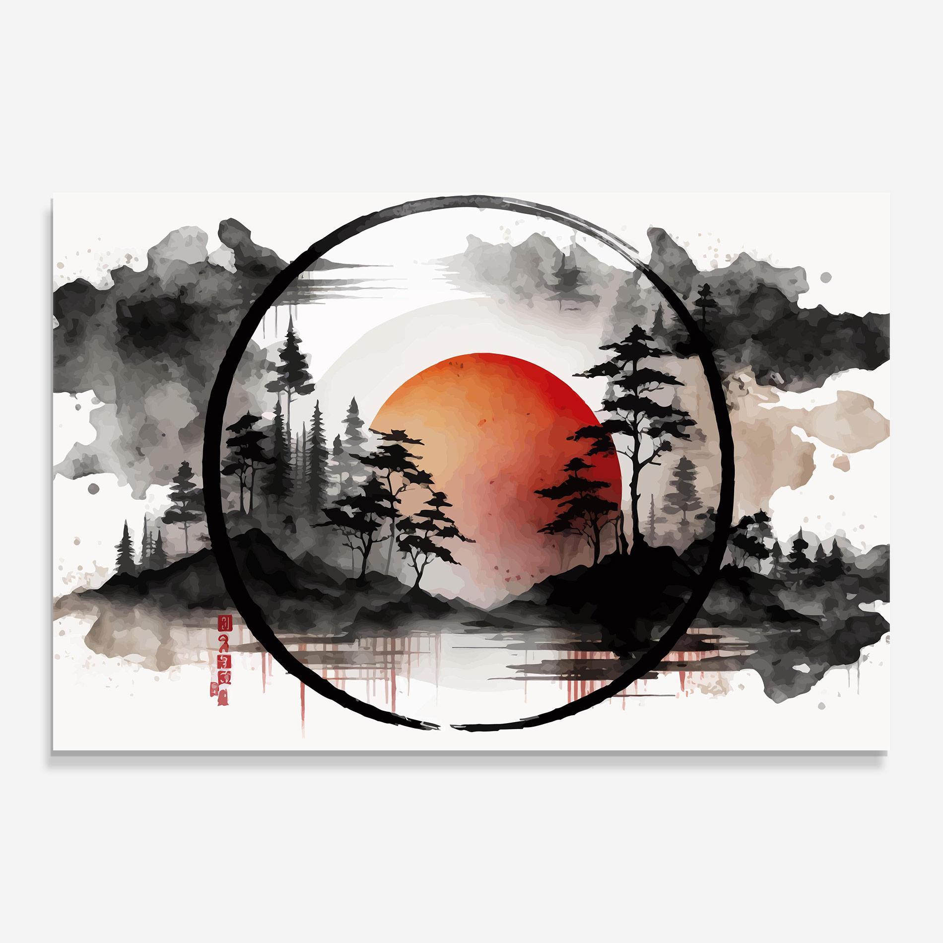 Стъклена картина Orange Sun Forest mockup 0