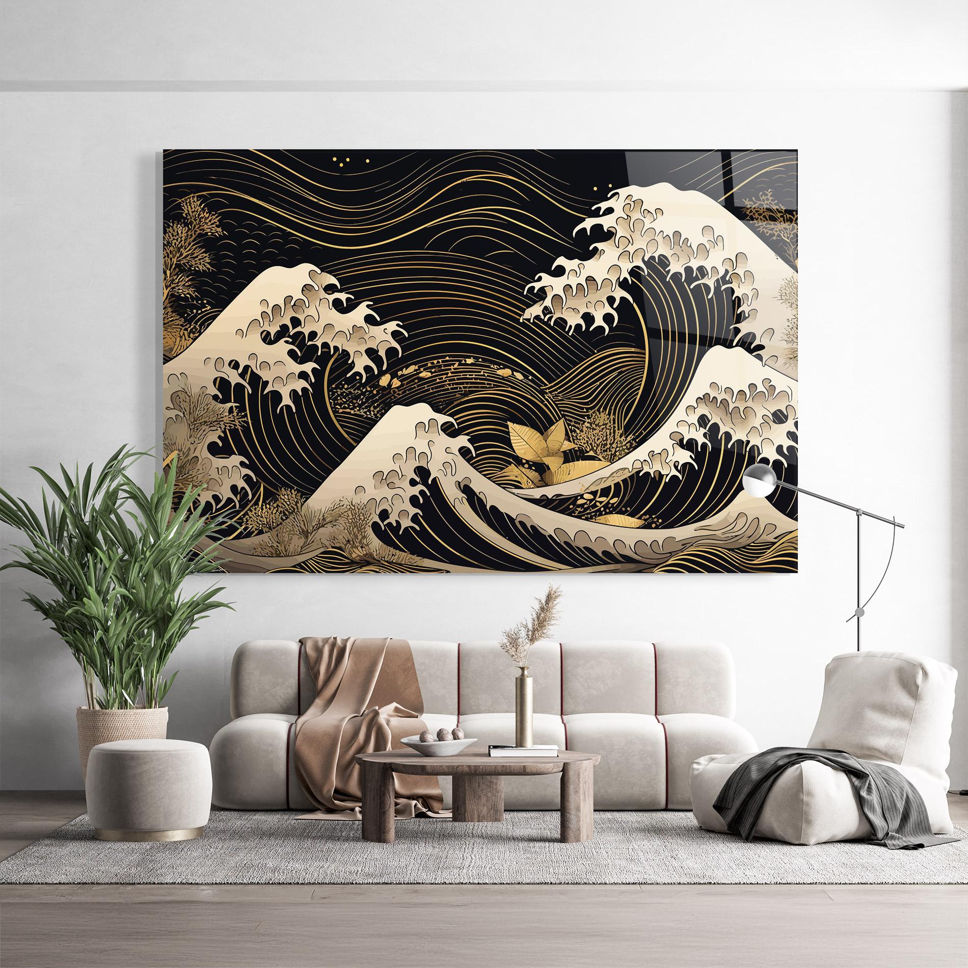 Стъклена картина Asiatic Gold Wave mockup 9