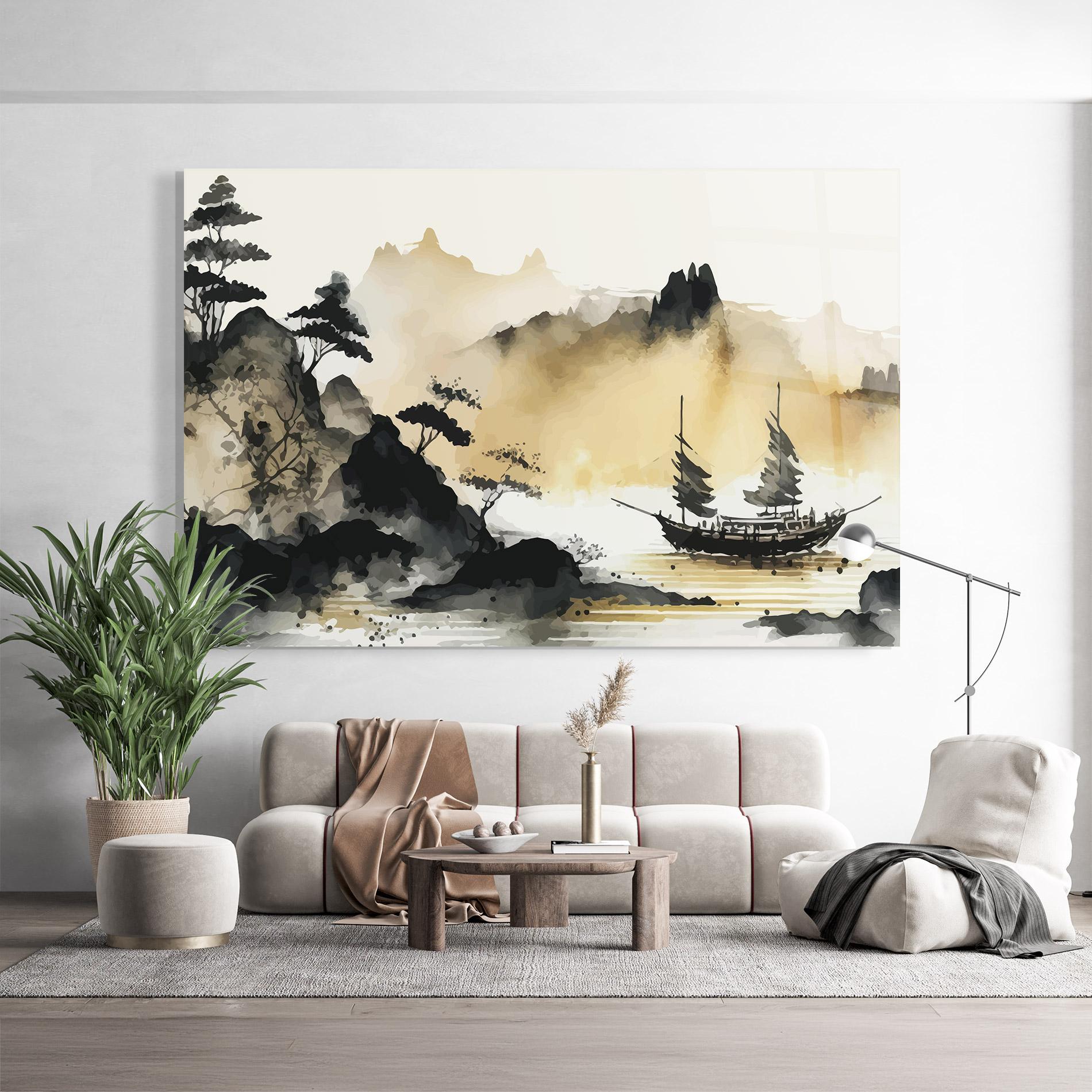 Стъклена картина Asiatic Grey Cream mockup 9