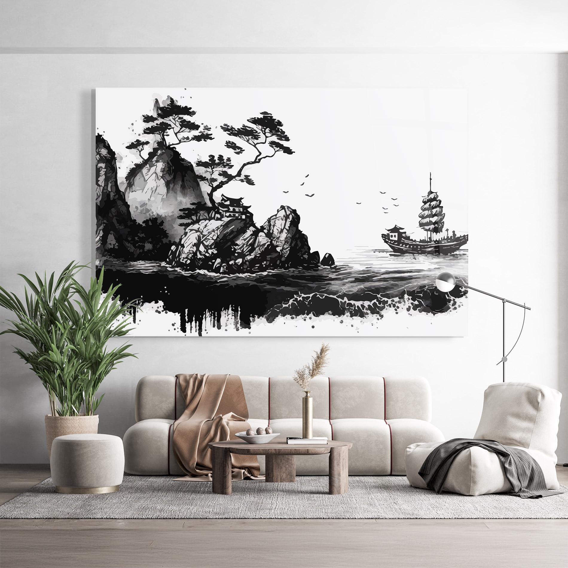 Стъклена картина Black Asian Mountain mockup 9