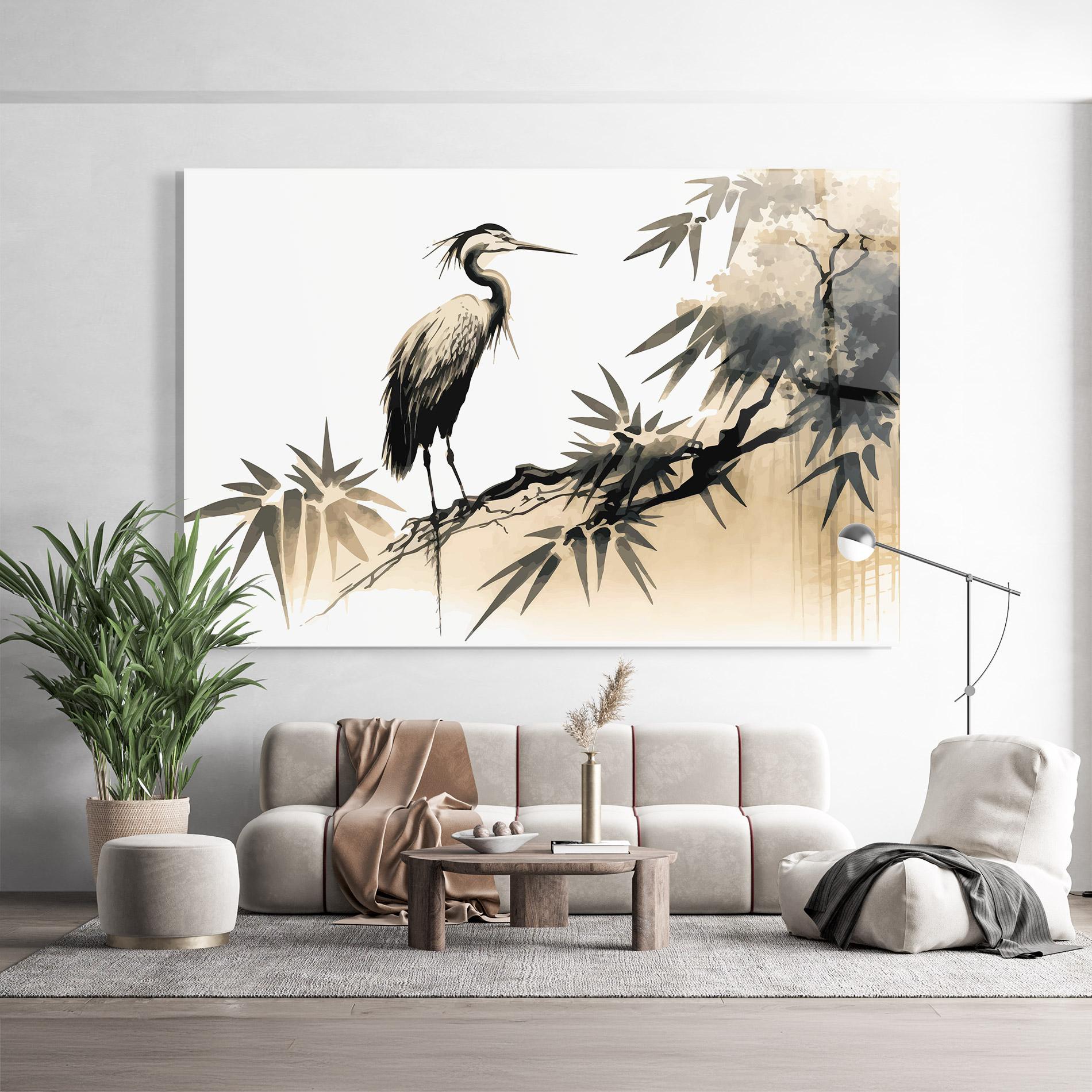 Стъклена картина Black Cream Bird Art mockup 9