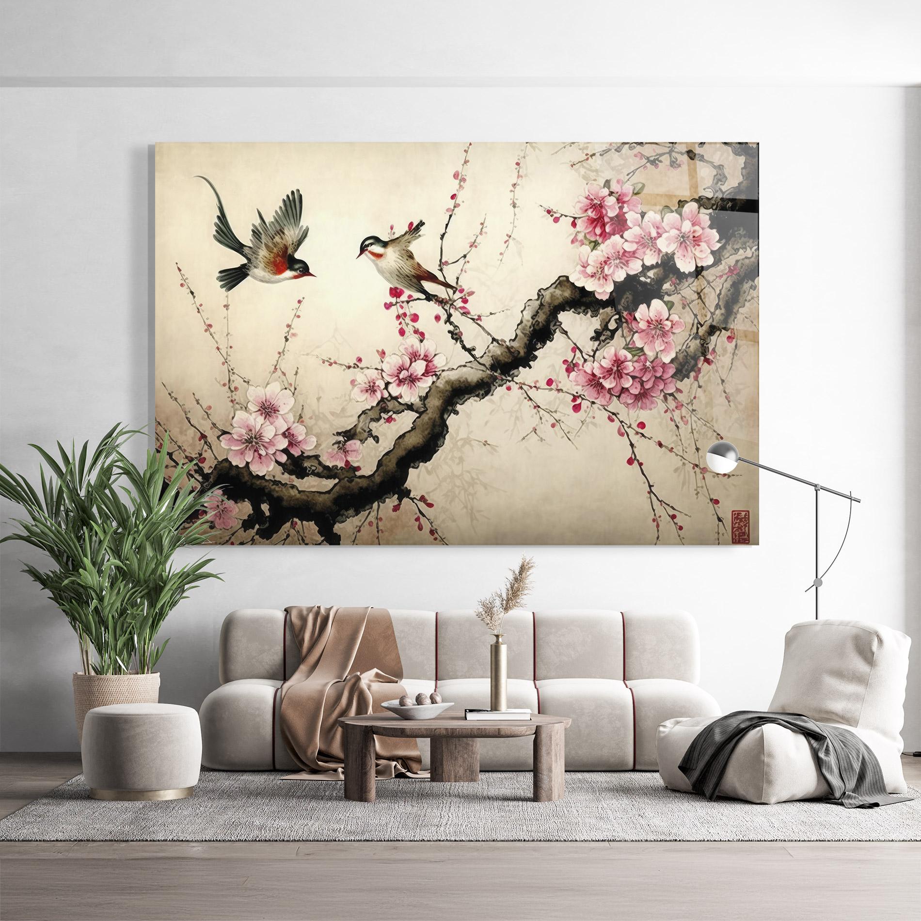 Стъклена картина Cherry Blossom Birds mockup 9