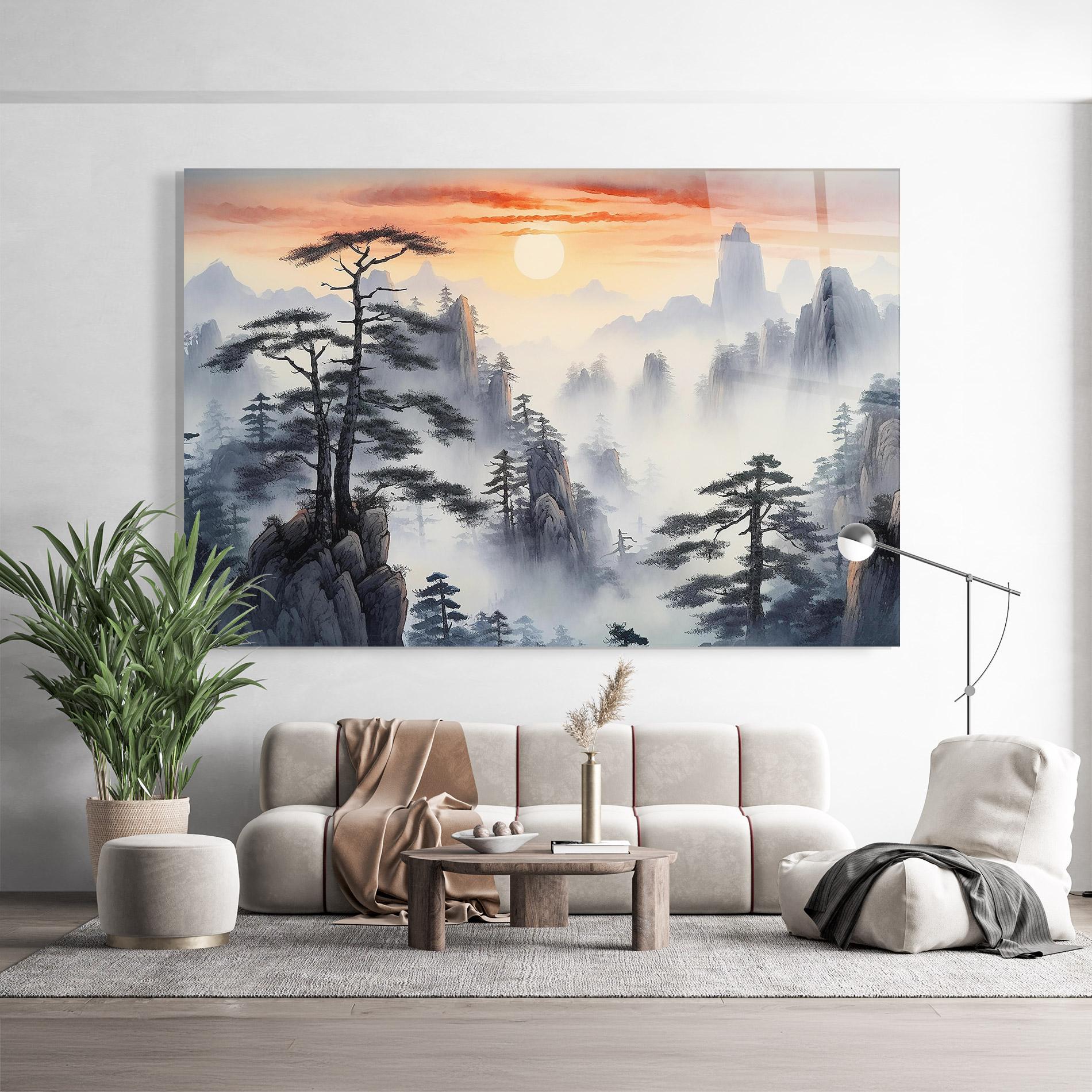 Стъклена картина Fog Trees mockup 9