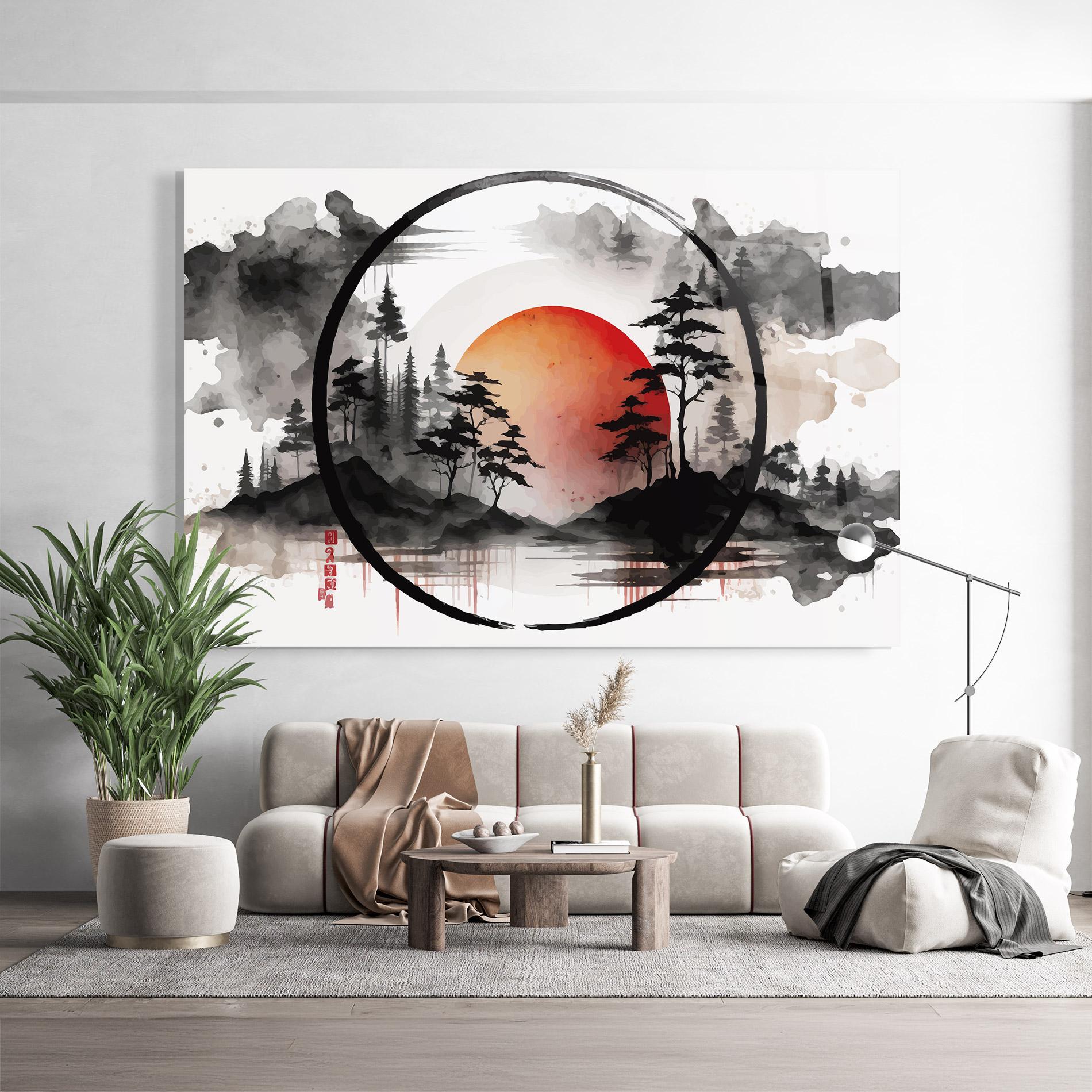 Стъклена картина Orange Sun Forest mockup 9