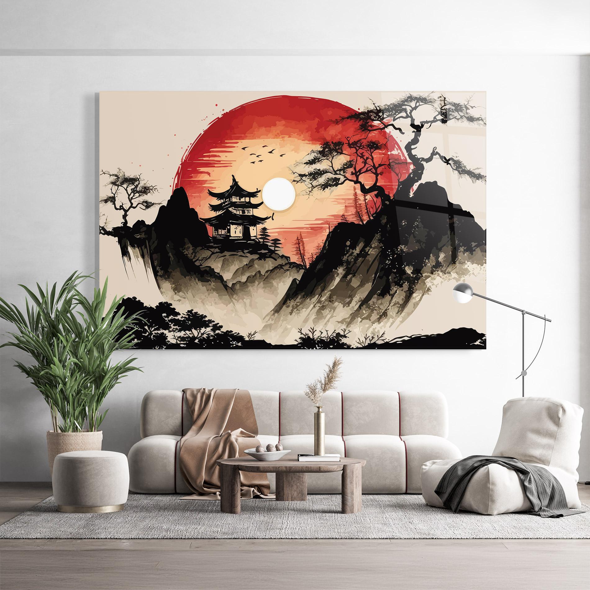 Стъклена картина Sunset Asian View mockup 9