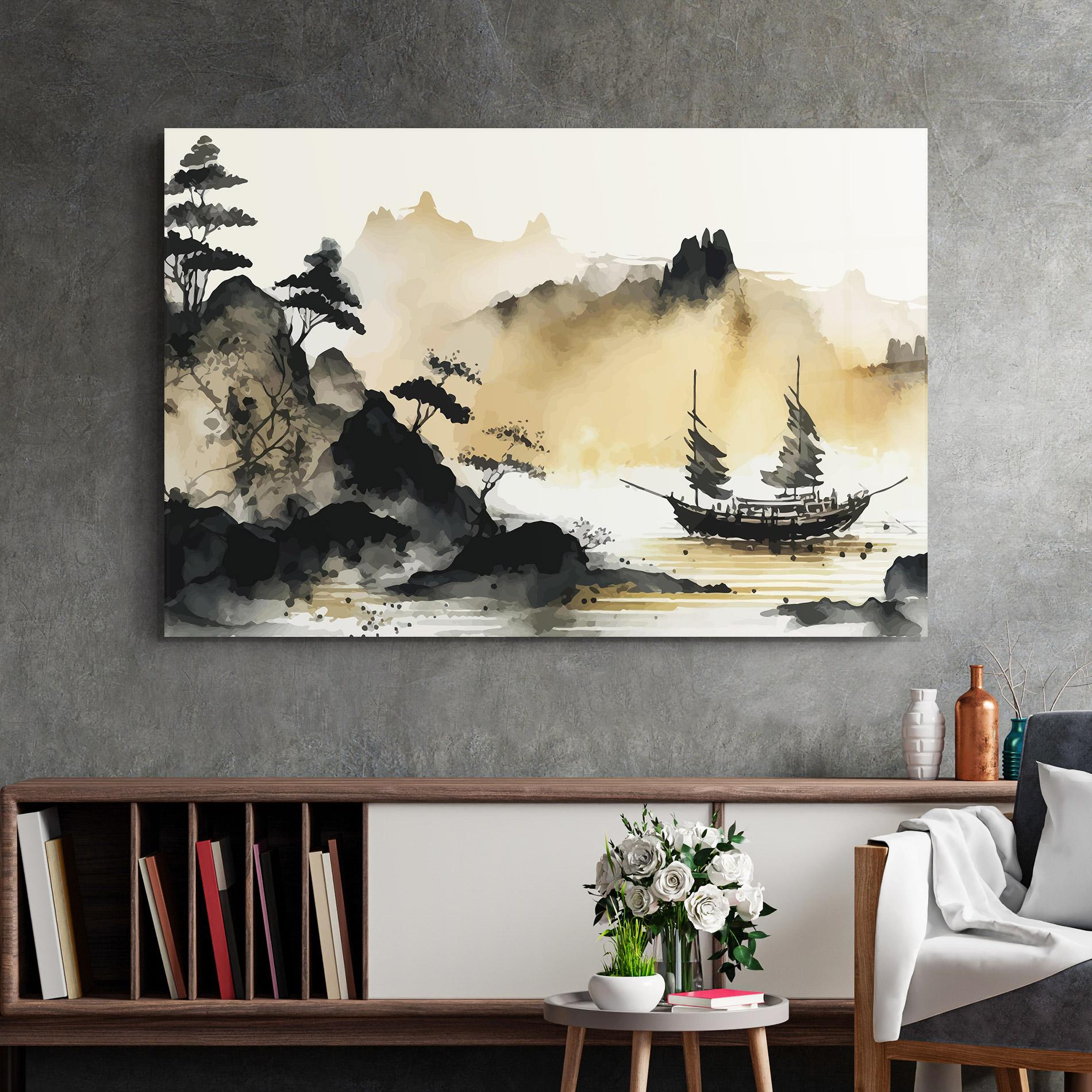 Стъклена картина Asiatic Grey Cream mockup 2