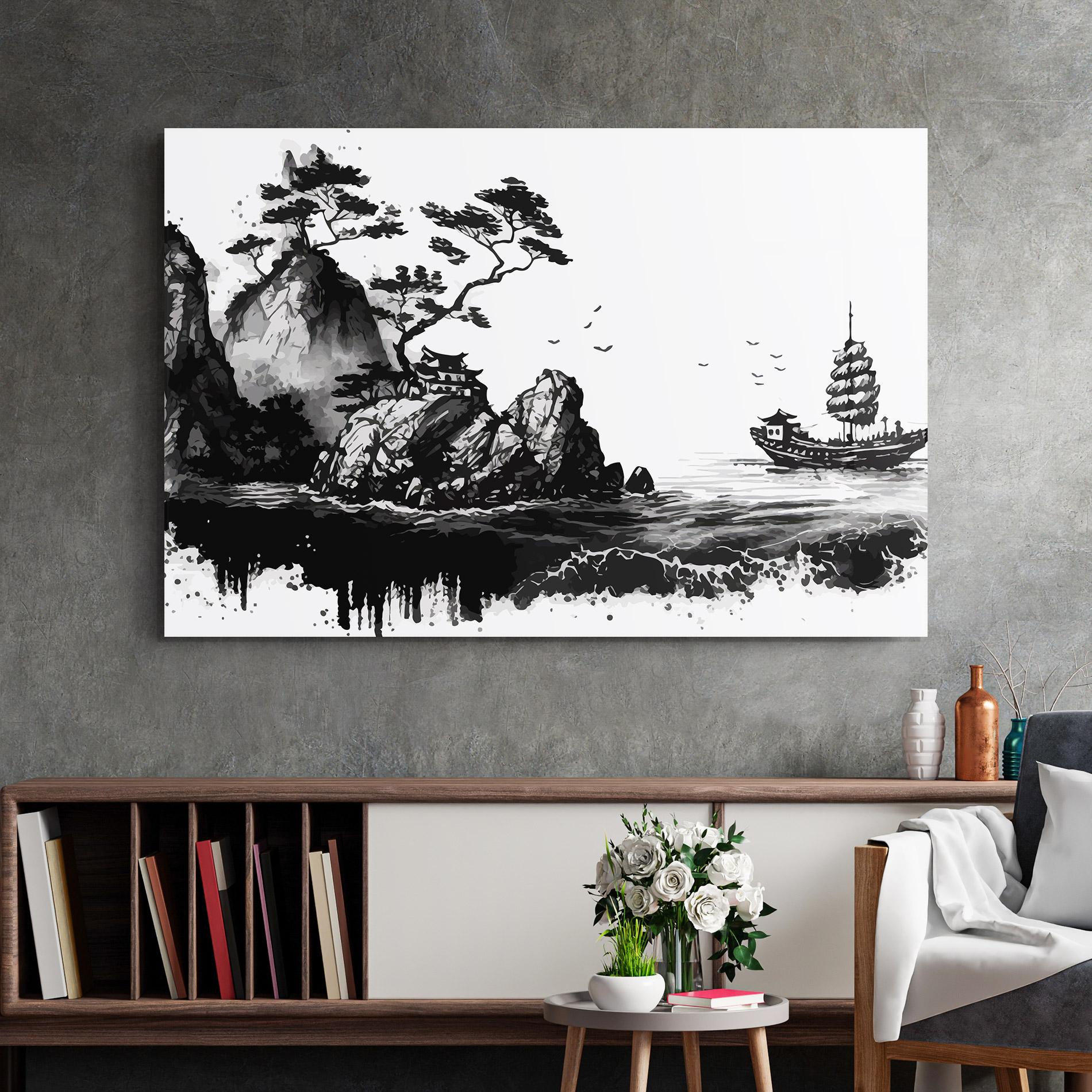 Стъклена картина Black Asian Mountain mockup 2