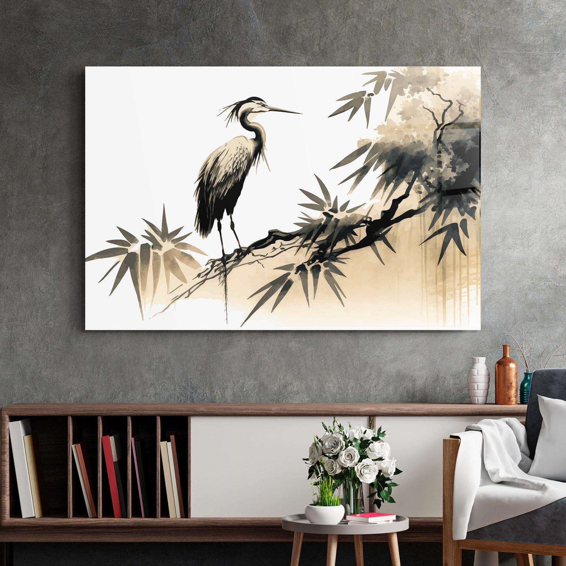 Стъклена картина Black Cream Bird Art mockup 2