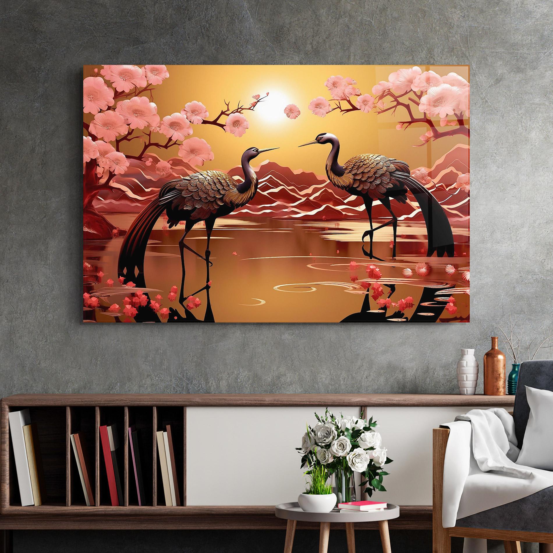 Стъклена картина Chinese Birds mockup 2