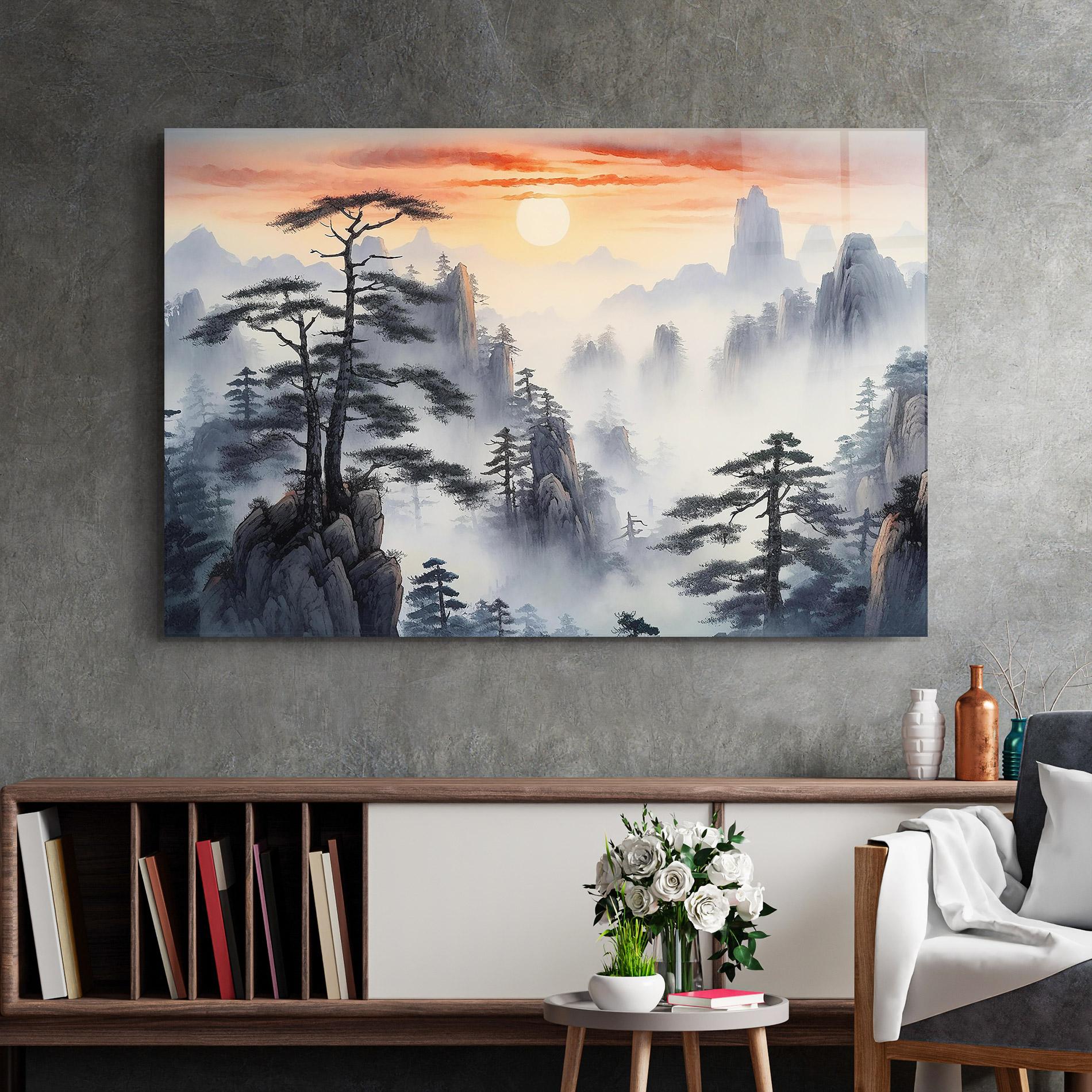 Стъклена картина Fog Trees mockup 2