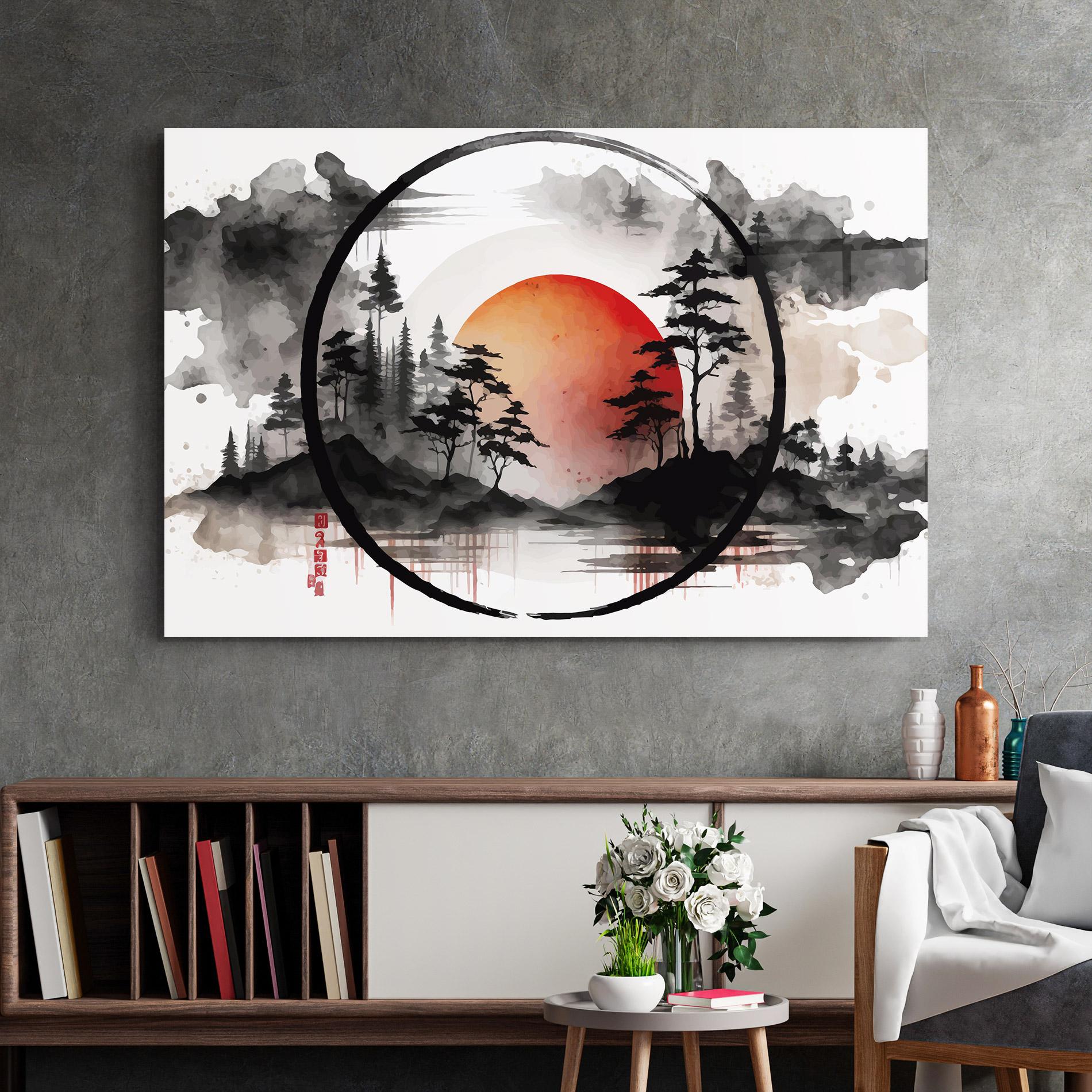 Стъклена картина Orange Sun Forest mockup 2