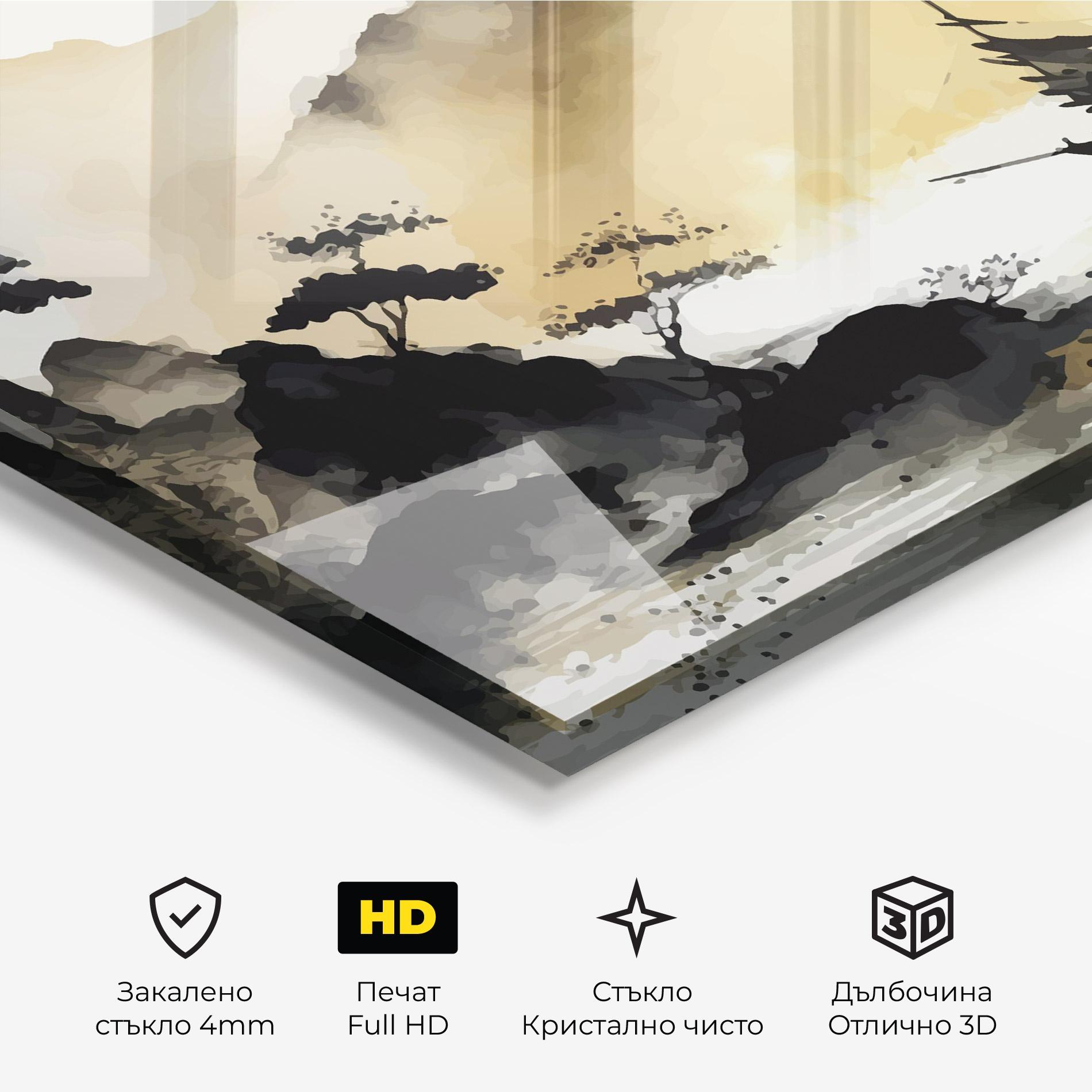 Стъклена картина Asiatic Grey Cream mockup 3