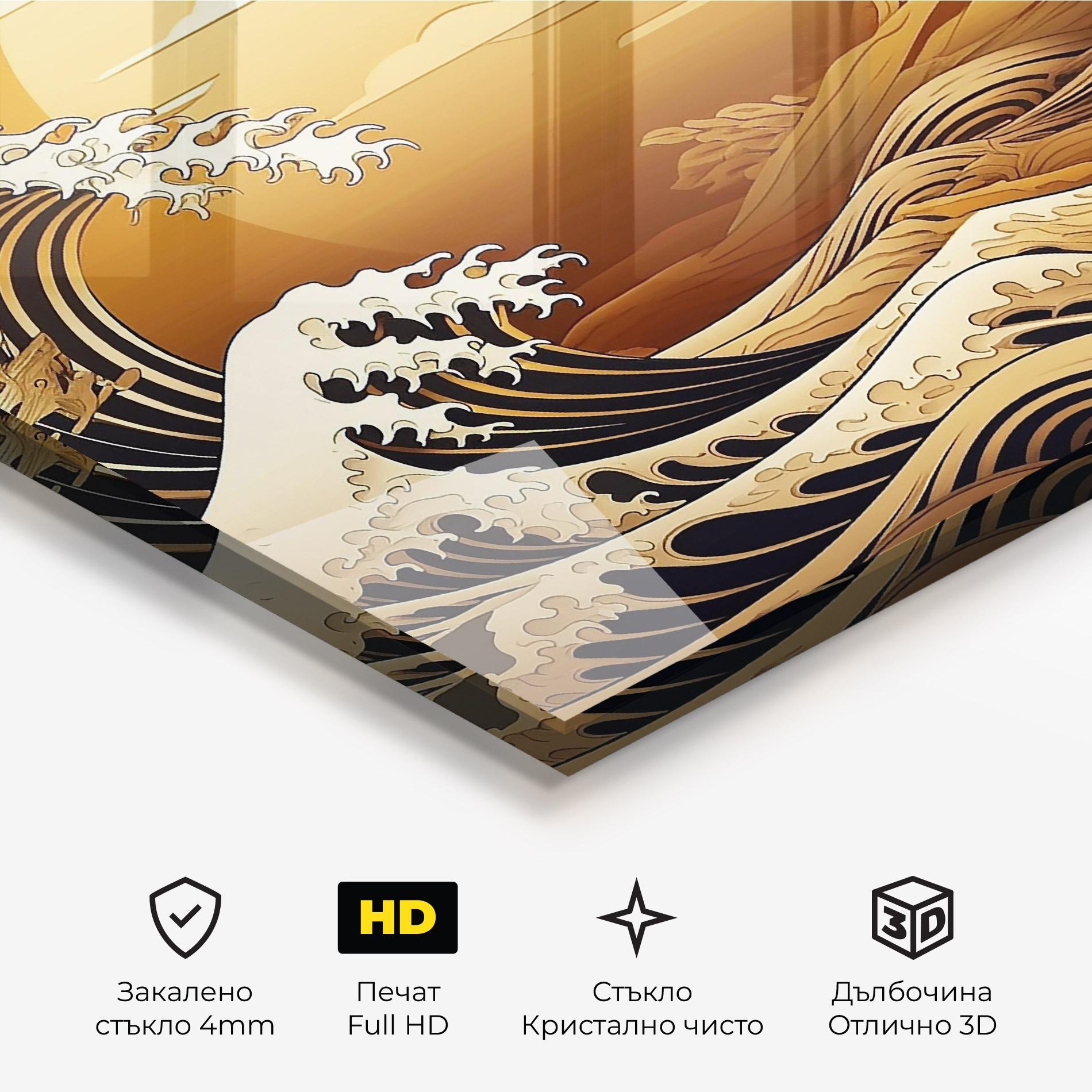 Стъклена картина Black Yellow Waves mockup 3