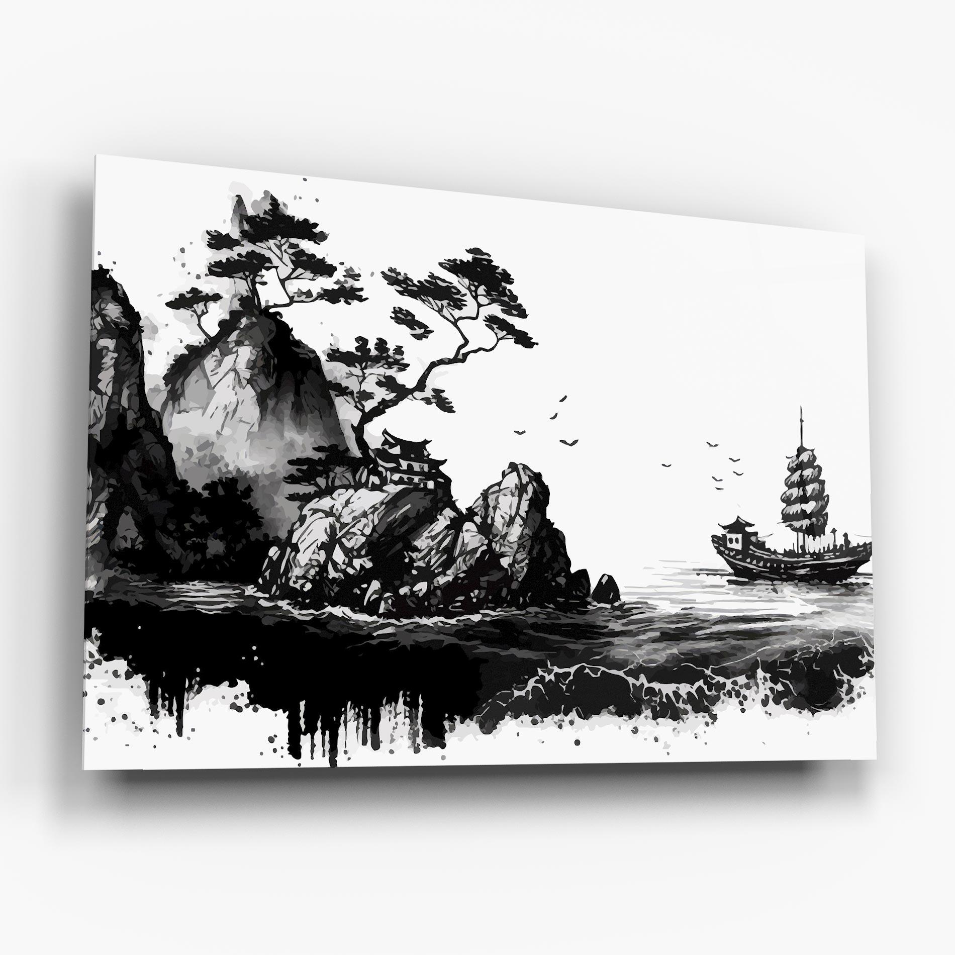 Стъклена картина Black Asian Mountain mockup 6