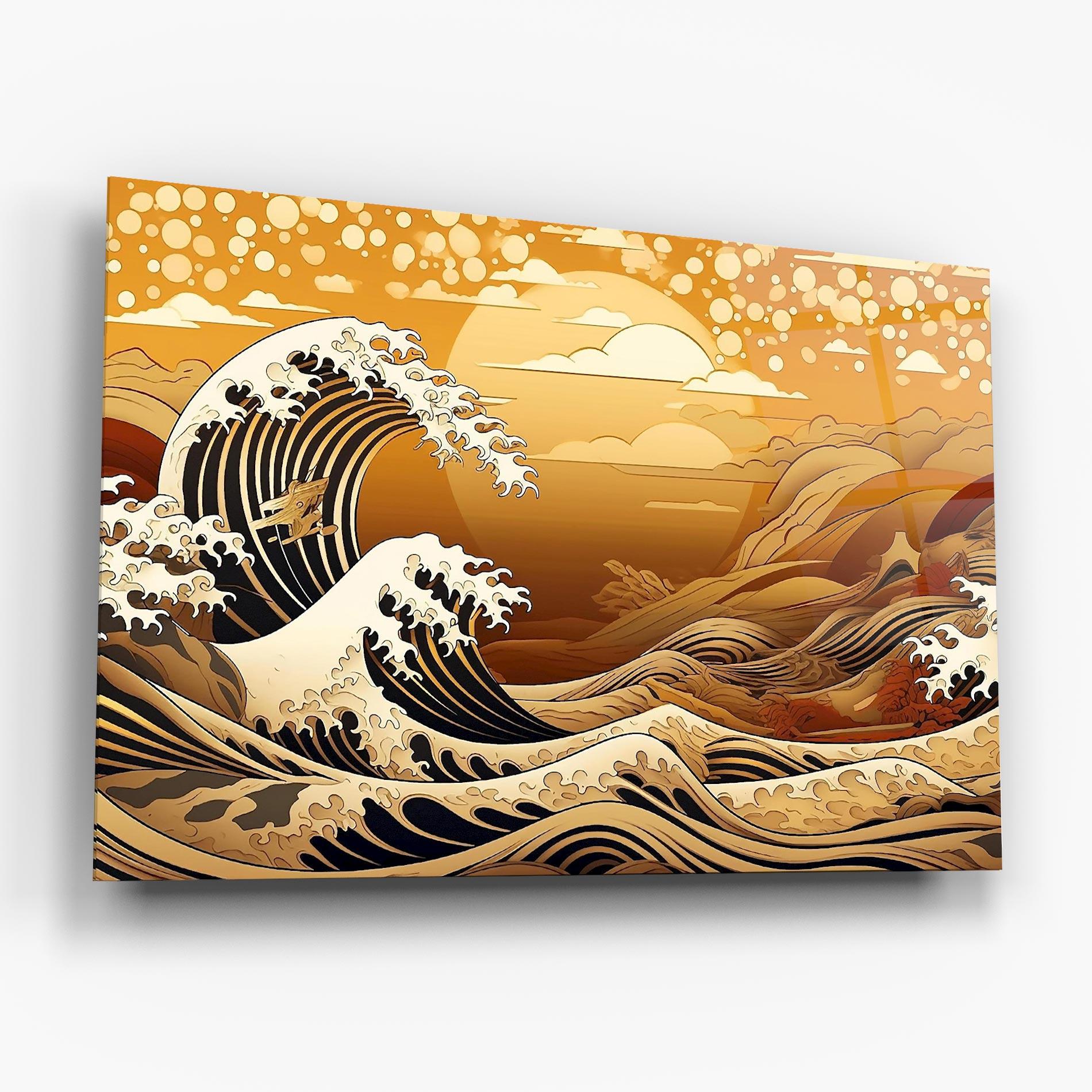 Стъклена картина Black Yellow Waves mockup 6