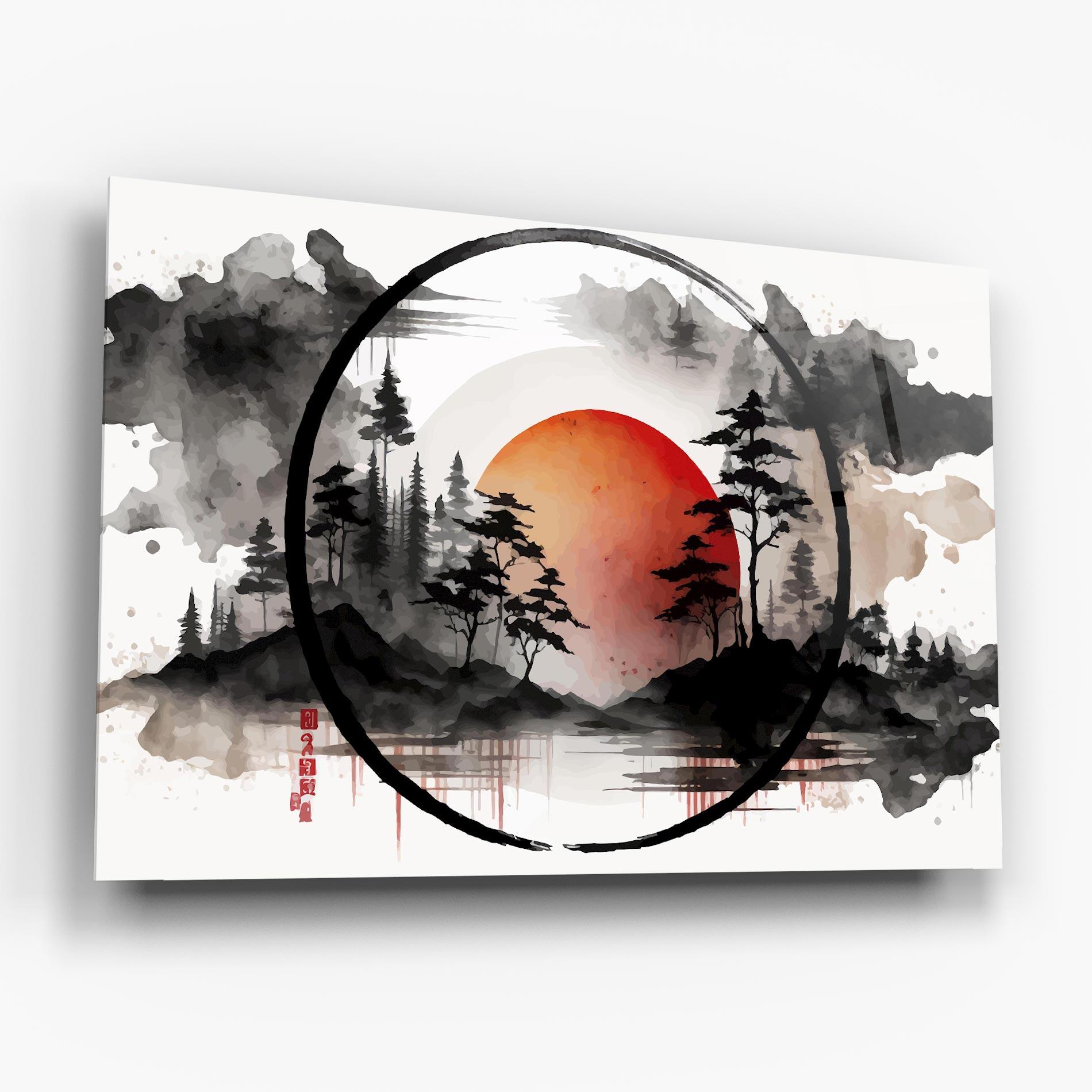 Стъклена картина Orange Sun Forest mockup 6