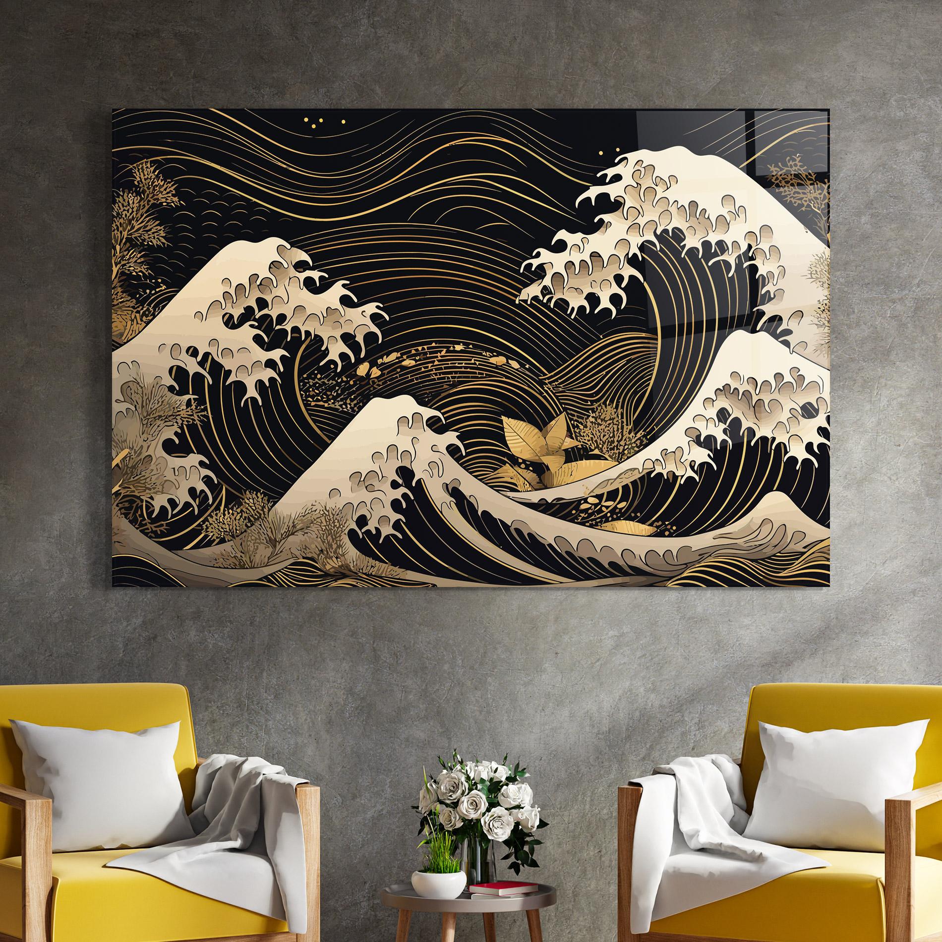 Стъклена картина Asiatic Gold Wave mockup 4