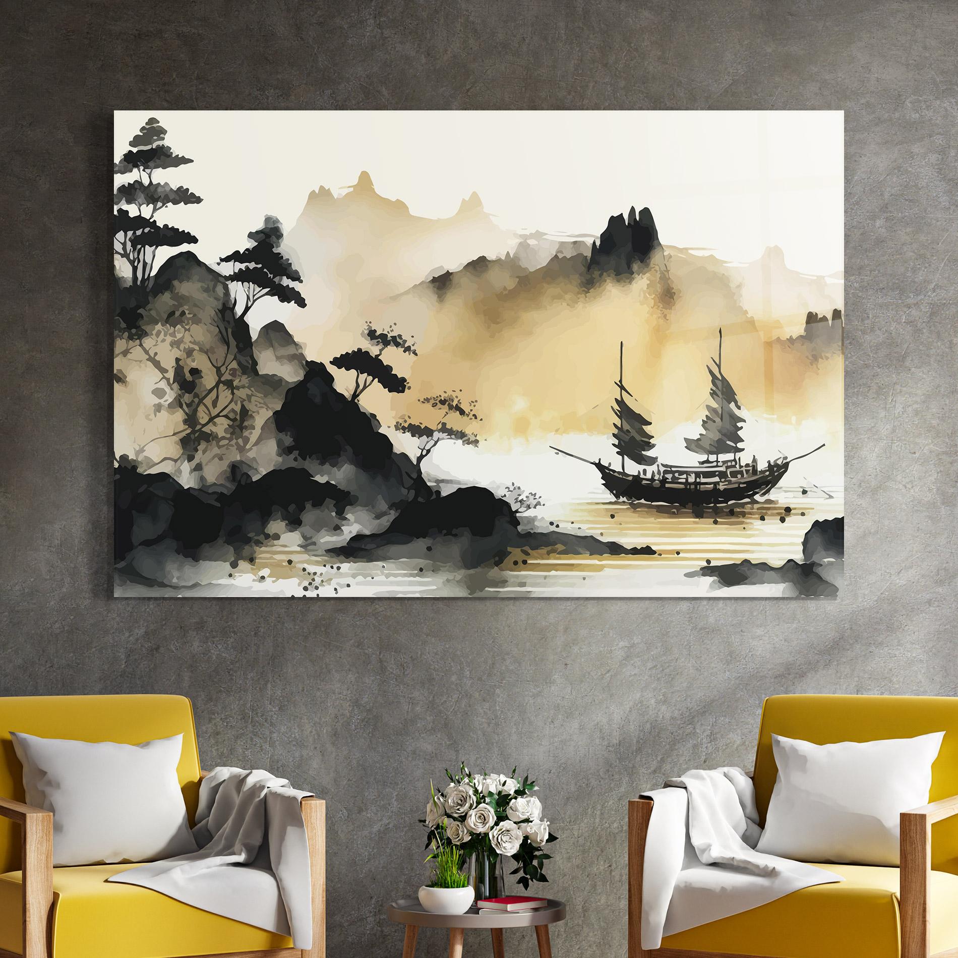 Стъклена картина Asiatic Grey Cream mockup 4