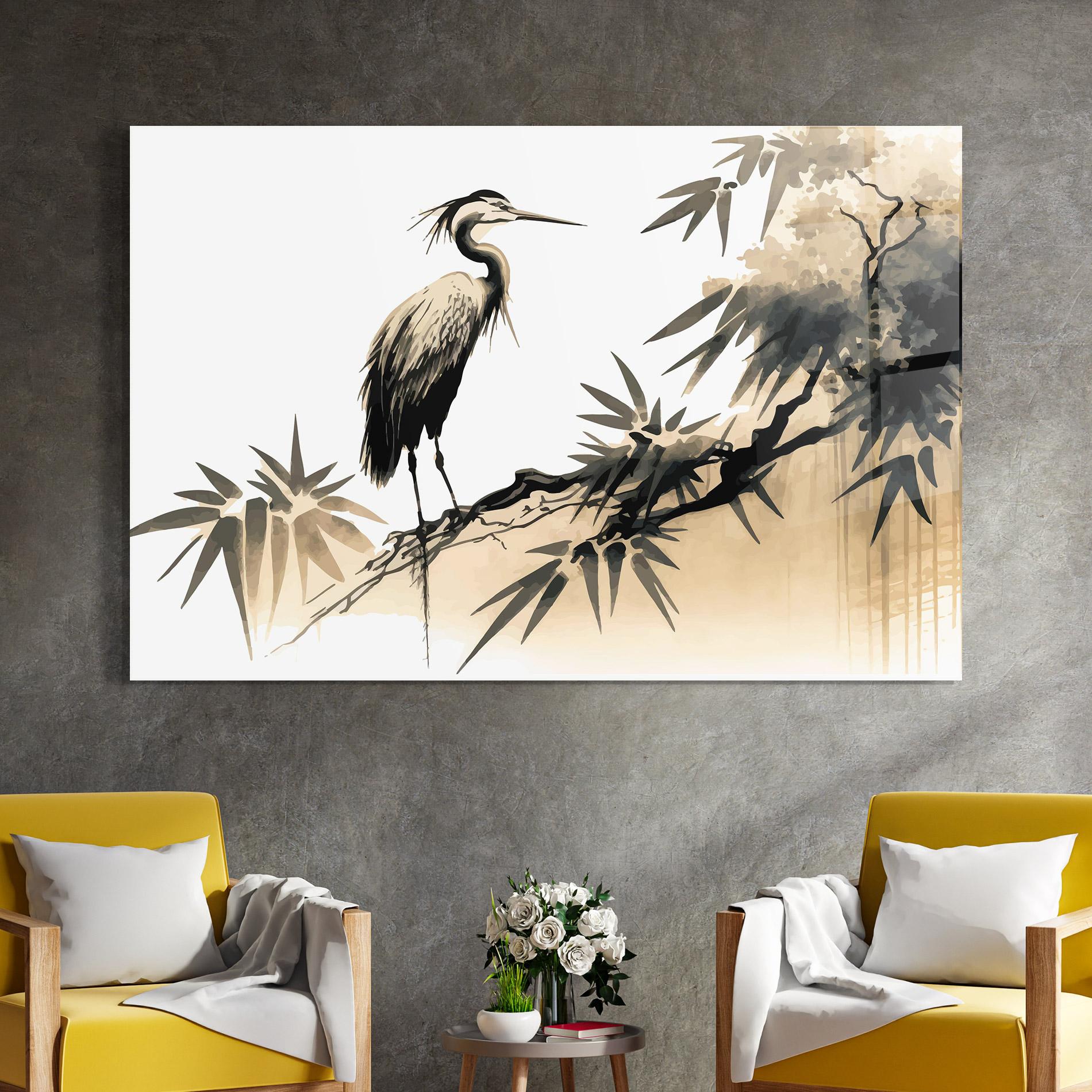 Стъклена картина Black Cream Bird Art mockup 4