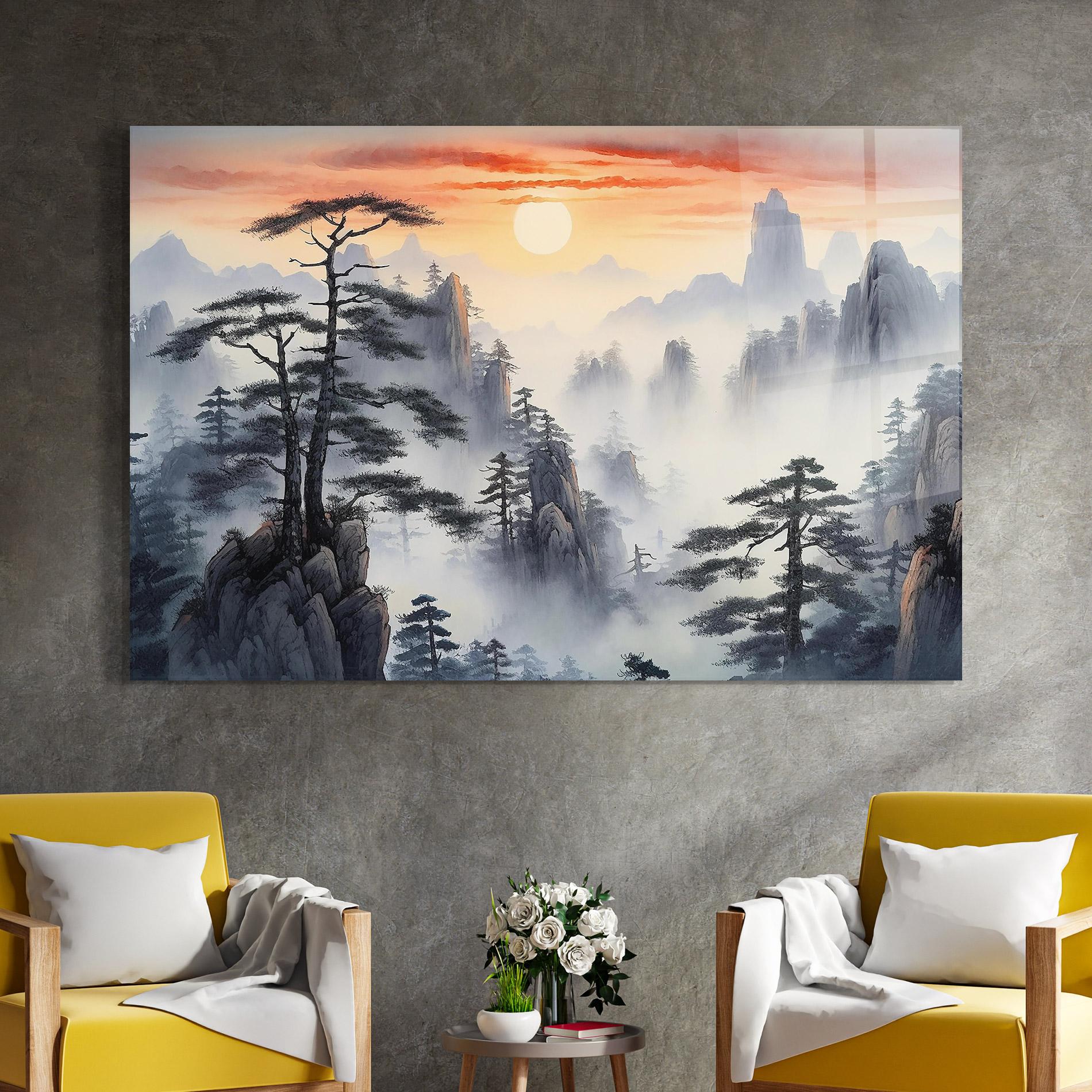 Стъклена картина Fog Trees mockup 4