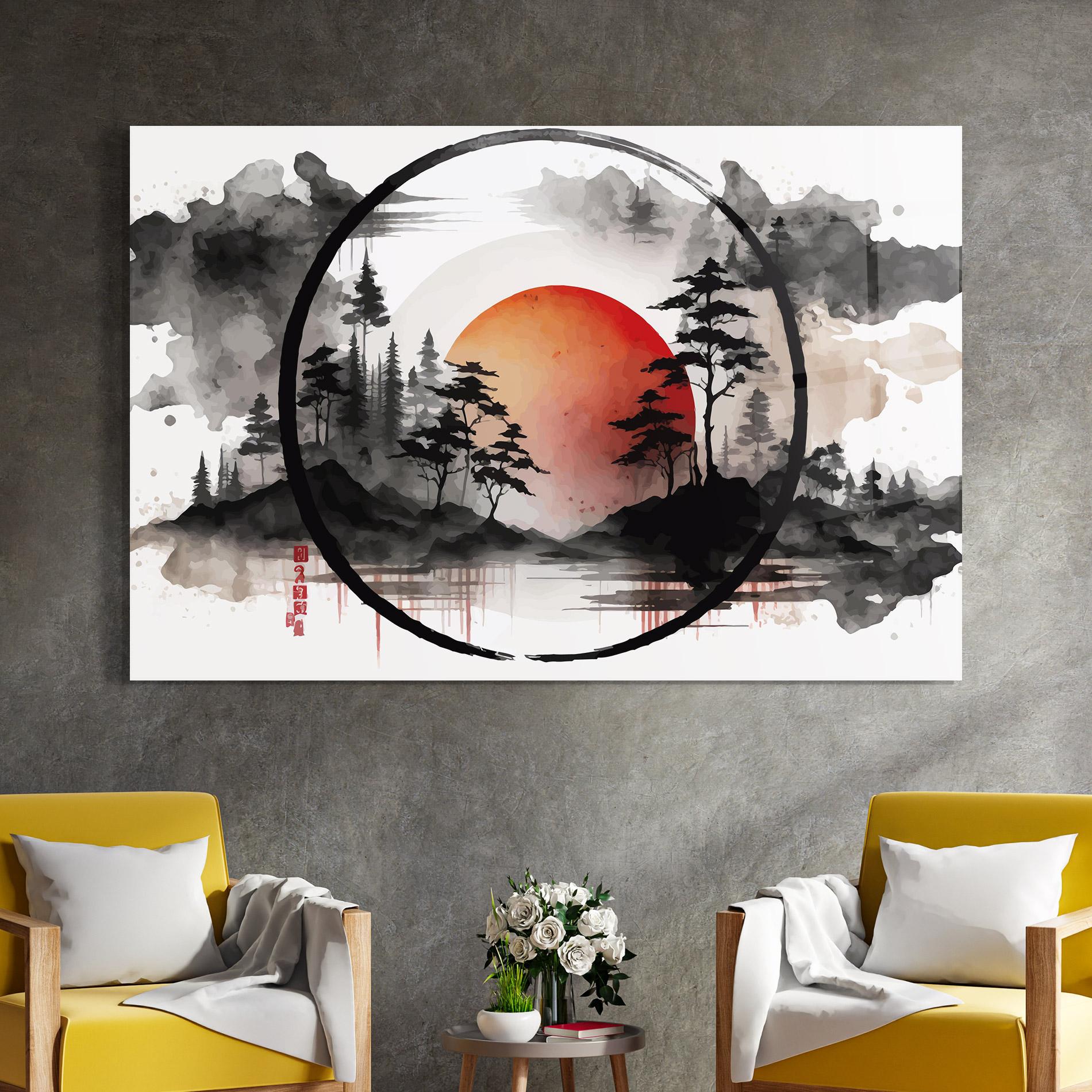 Стъклена картина Orange Sun Forest mockup 4