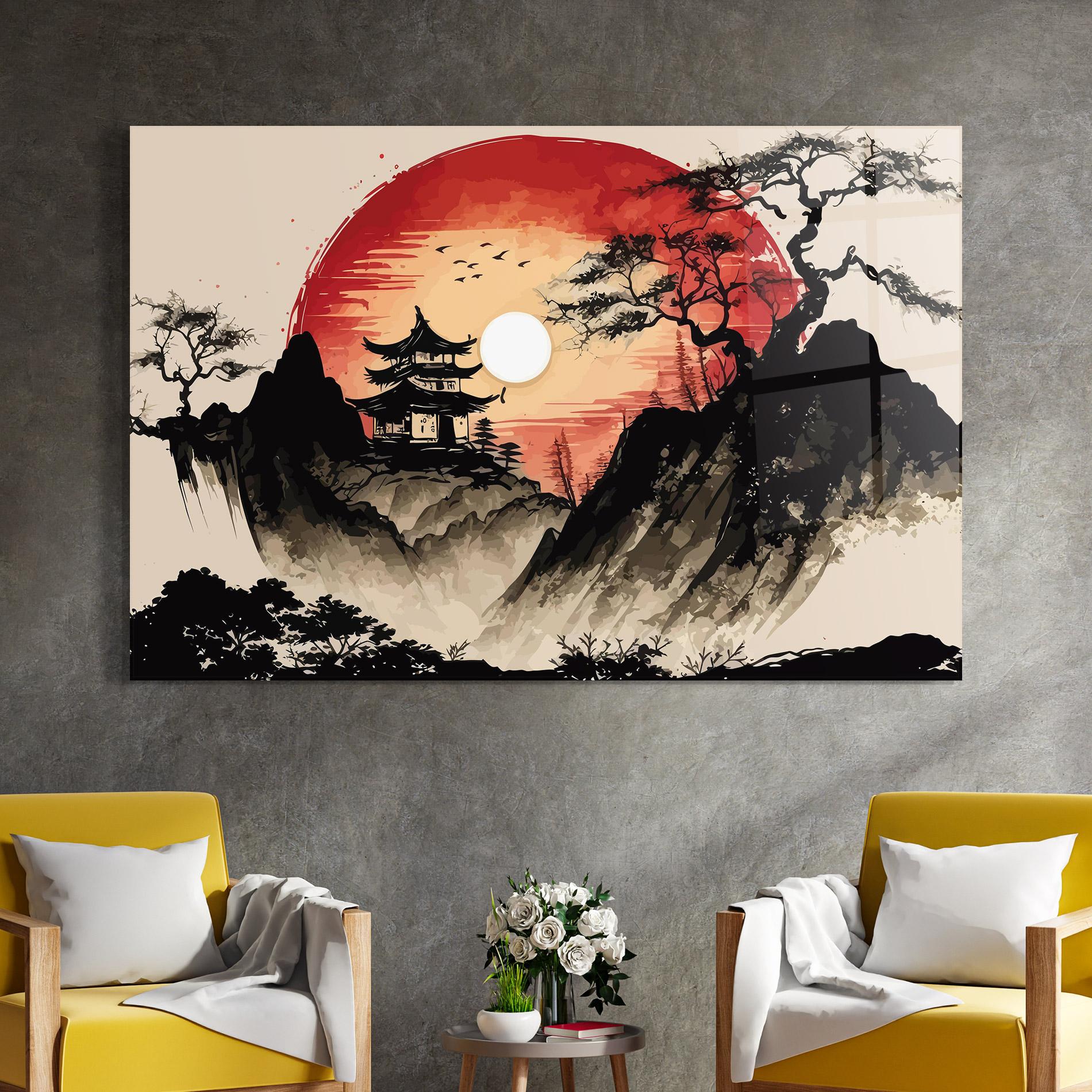 Стъклена картина Sunset Asian View mockup 4