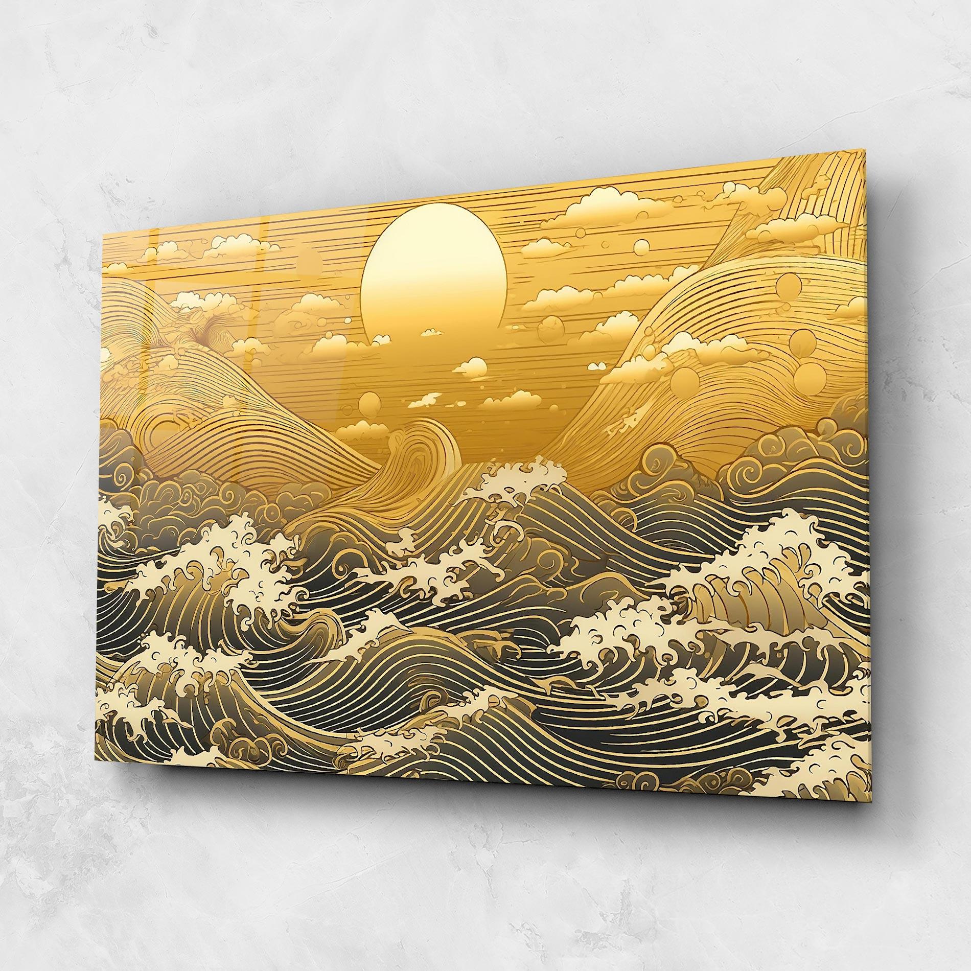 Стъклена картина Blue Gold Waves mockup 1