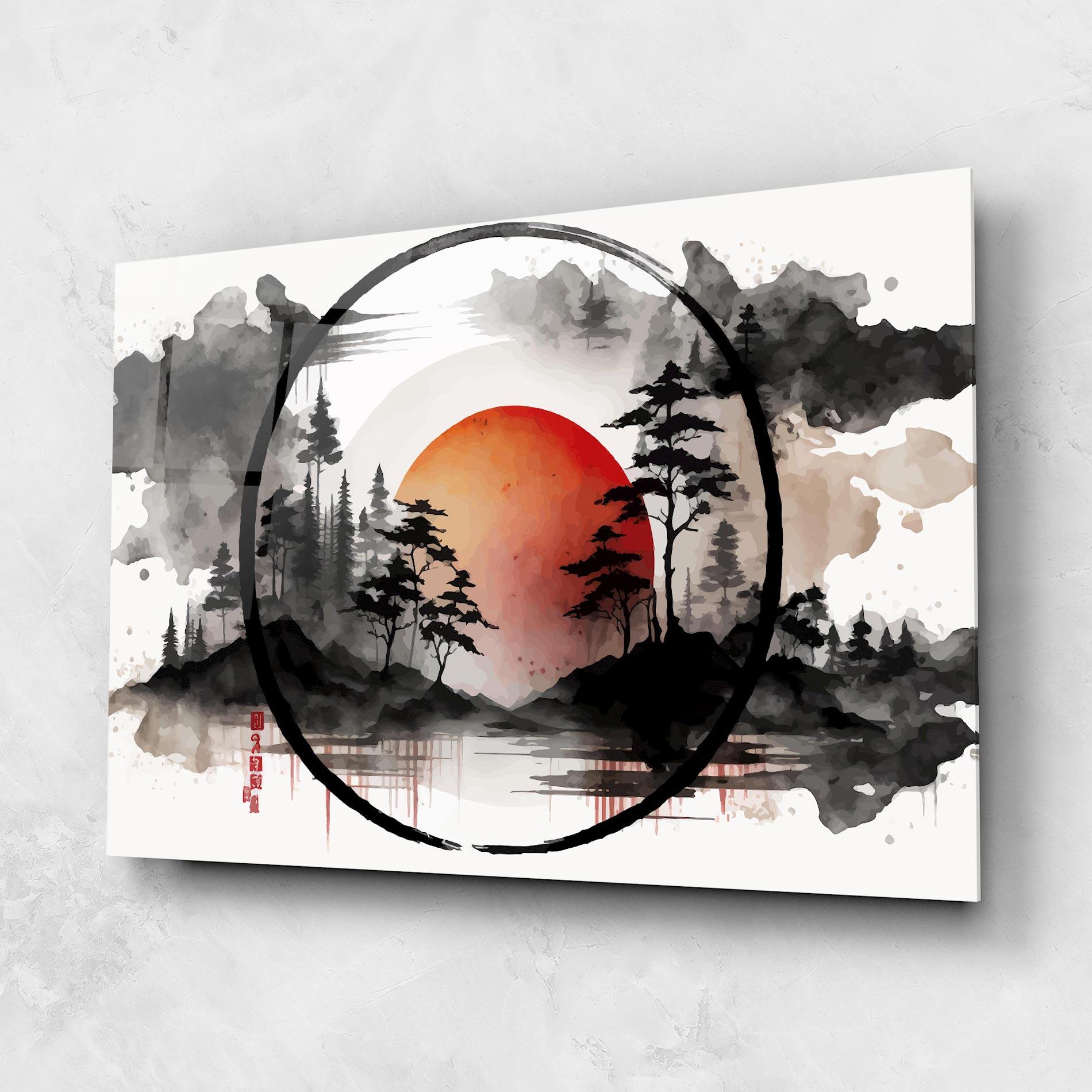 Стъклена картина Orange Sun Forest mockup 1