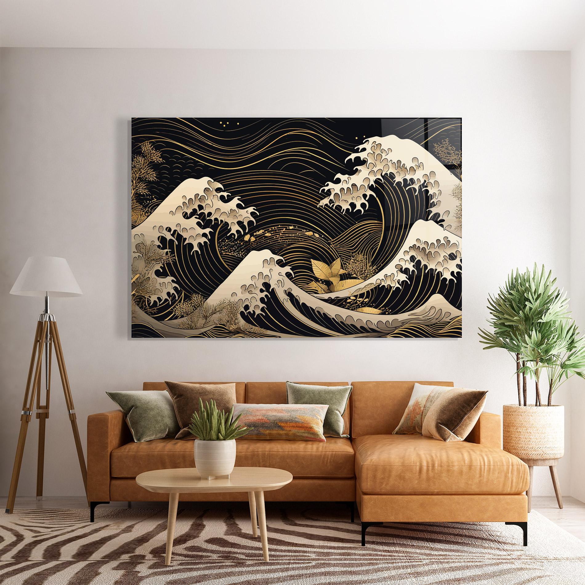 Стъклена картина Asiatic Gold Wave mockup 7
