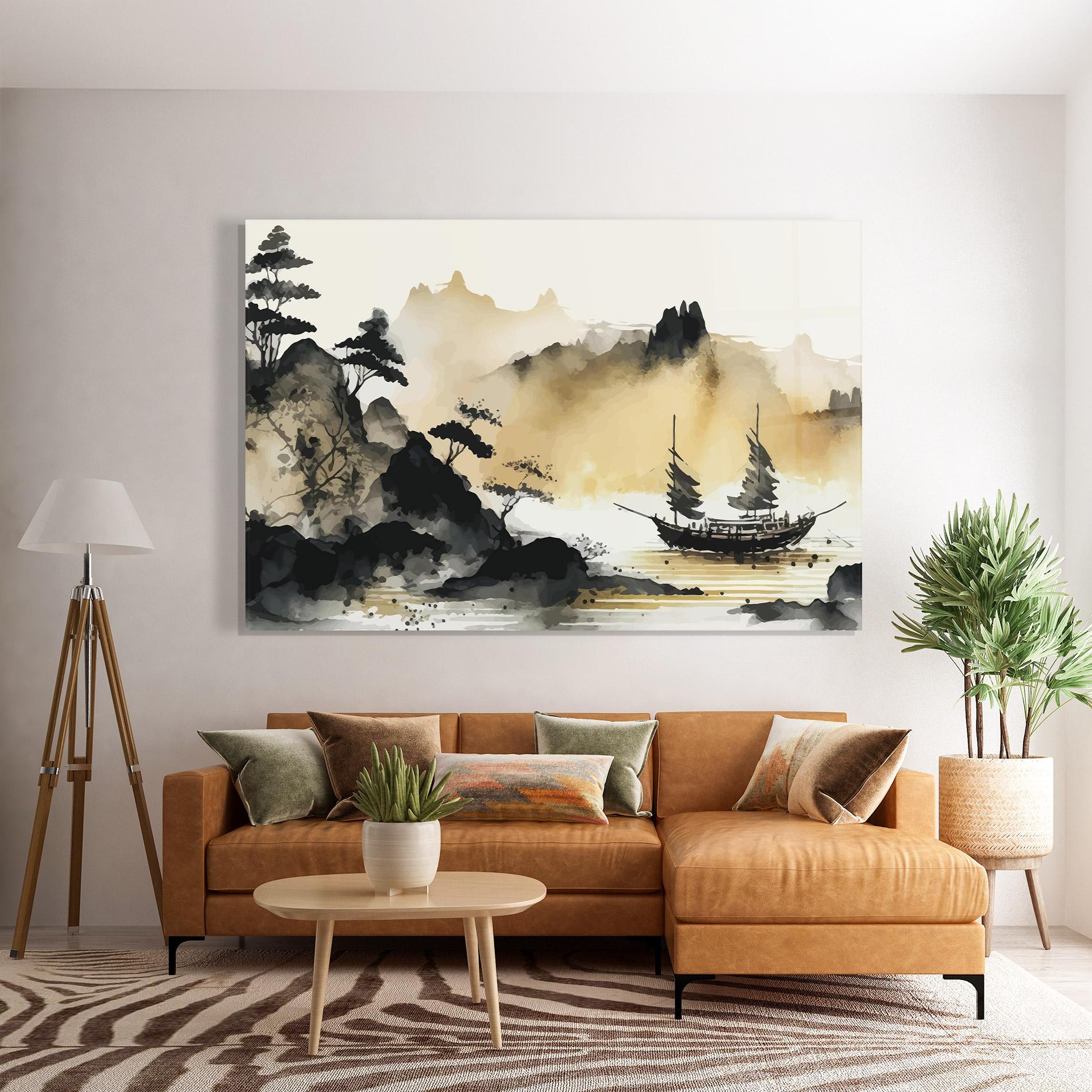 Стъклена картина Asiatic Grey Cream mockup 7