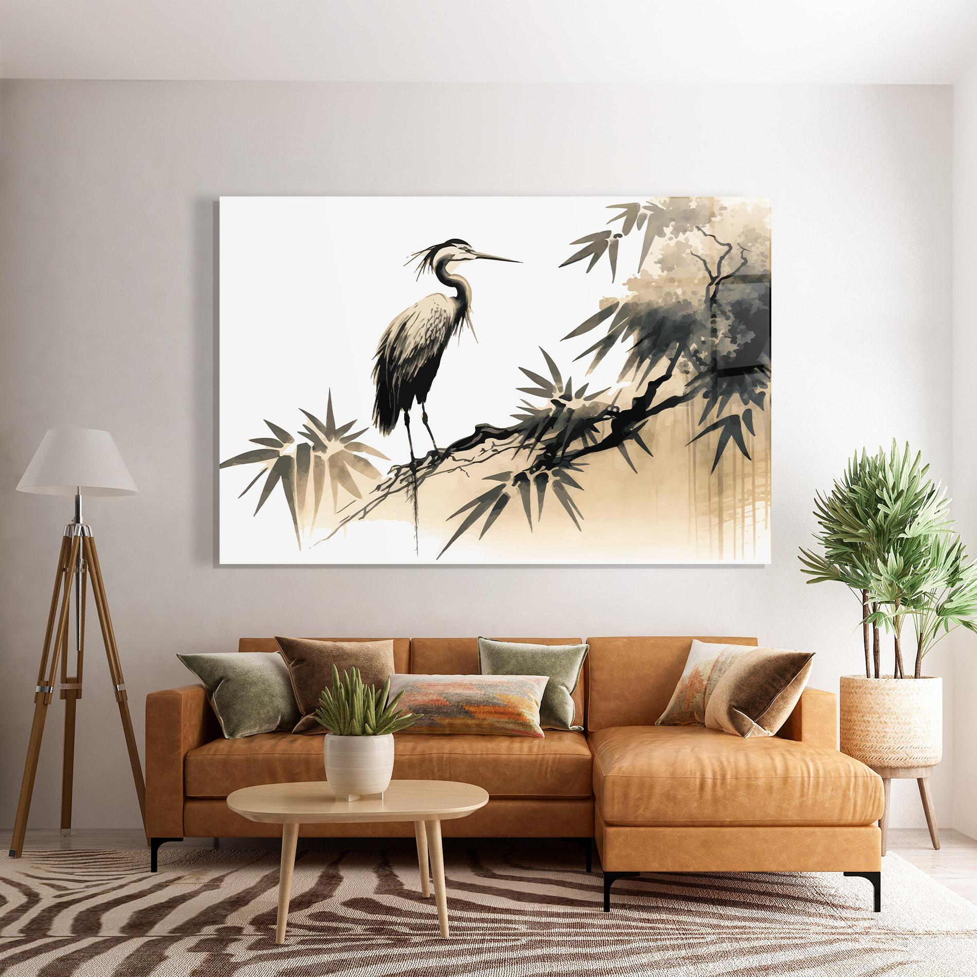 Стъклена картина Black Cream Bird Art mockup 7