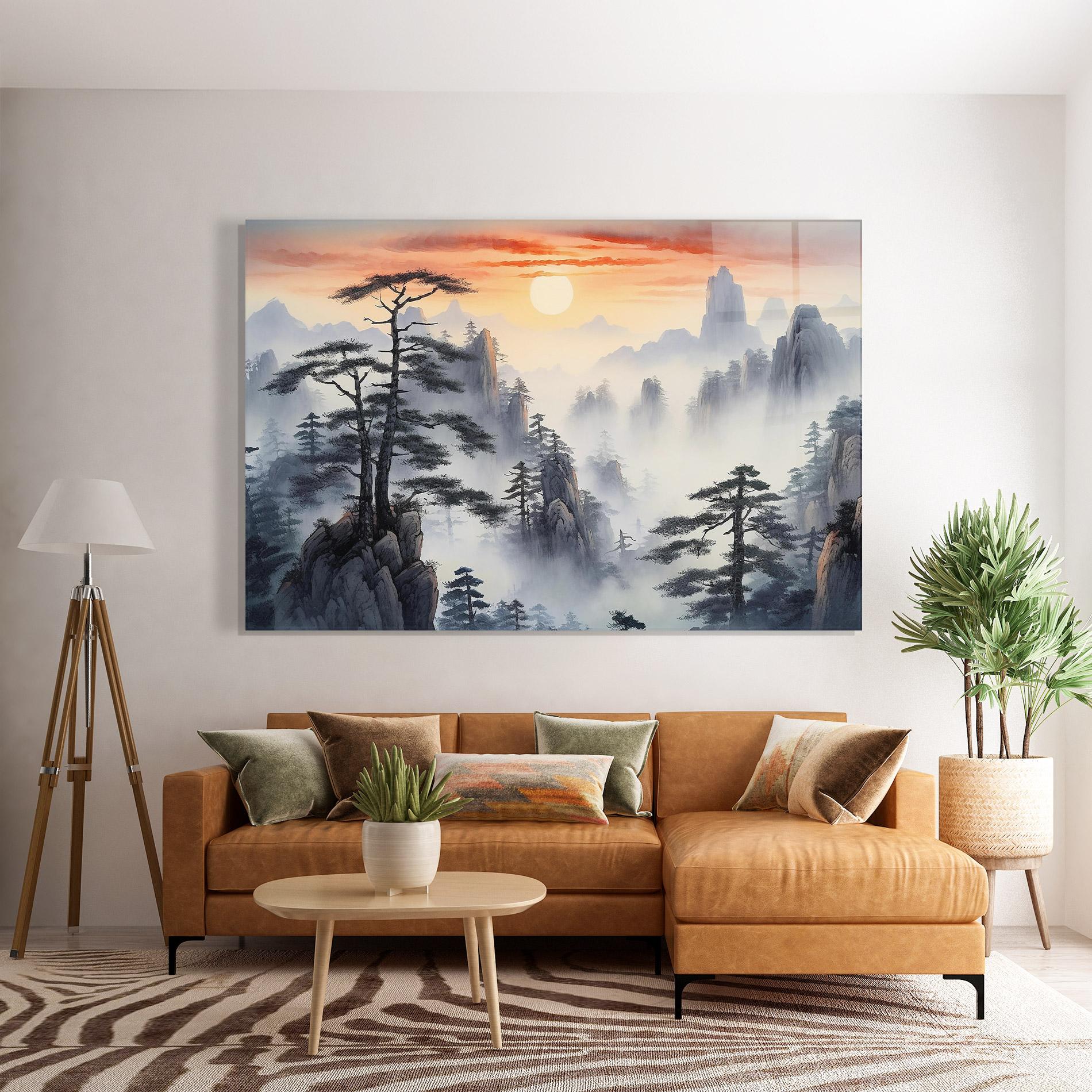 Стъклена картина Fog Trees mockup 7