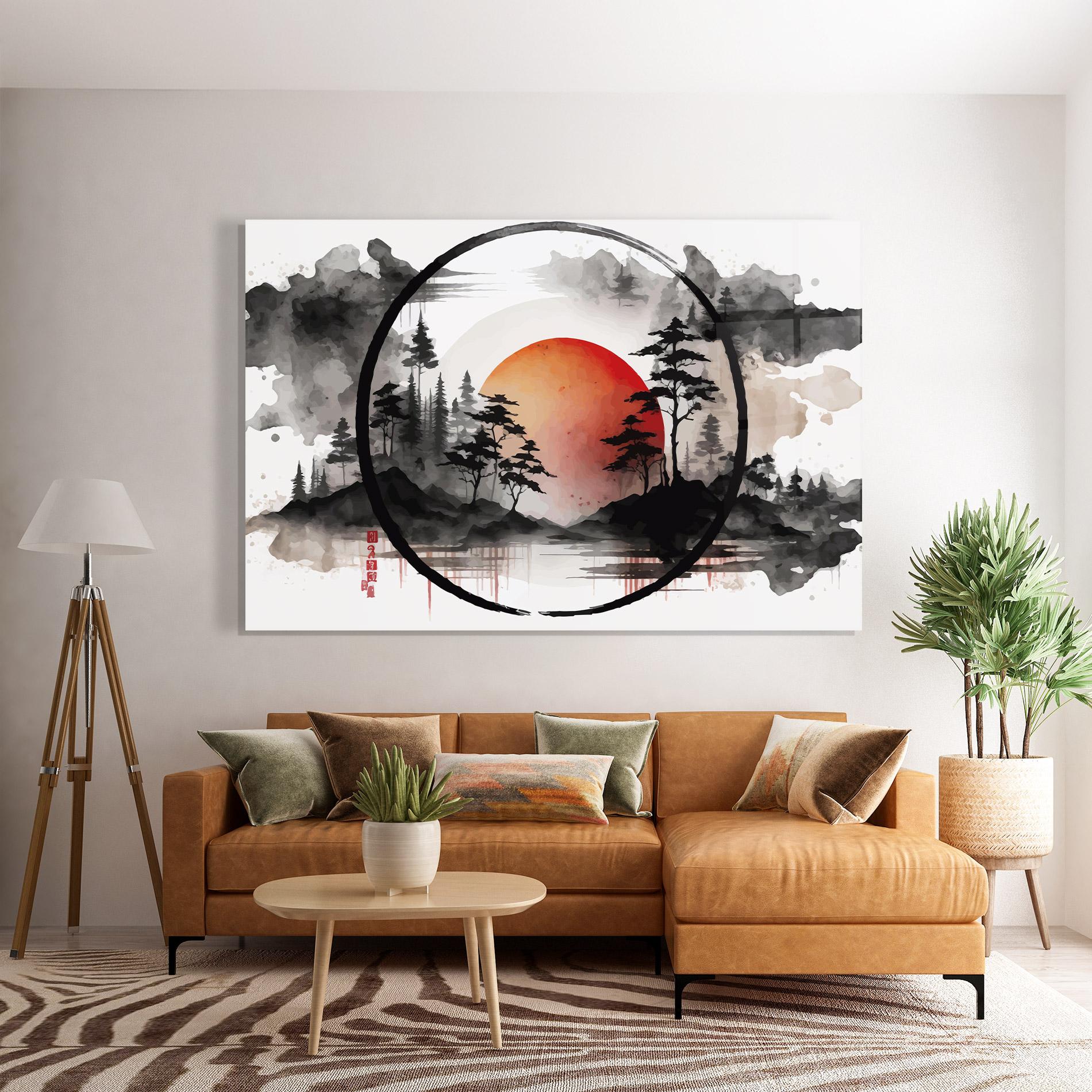Стъклена картина Orange Sun Forest mockup 7