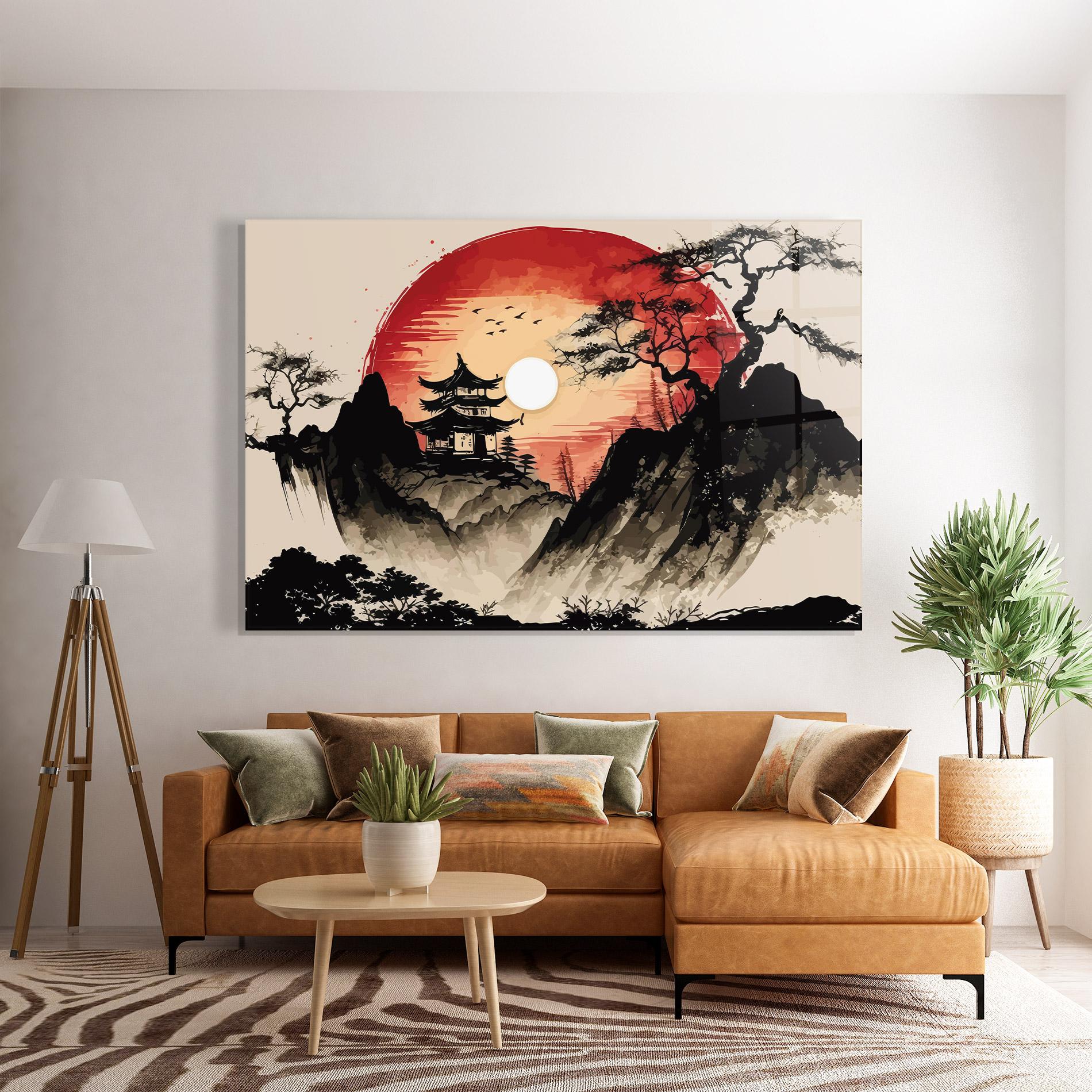 Стъклена картина Sunset Asian View mockup 7