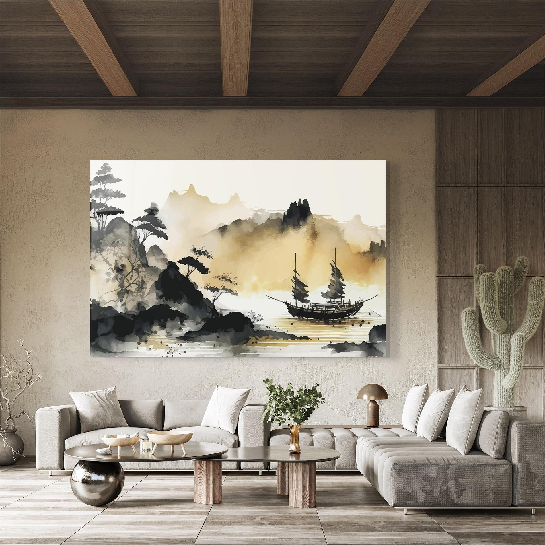 Стъклена картина Asiatic Grey Cream mockup 8