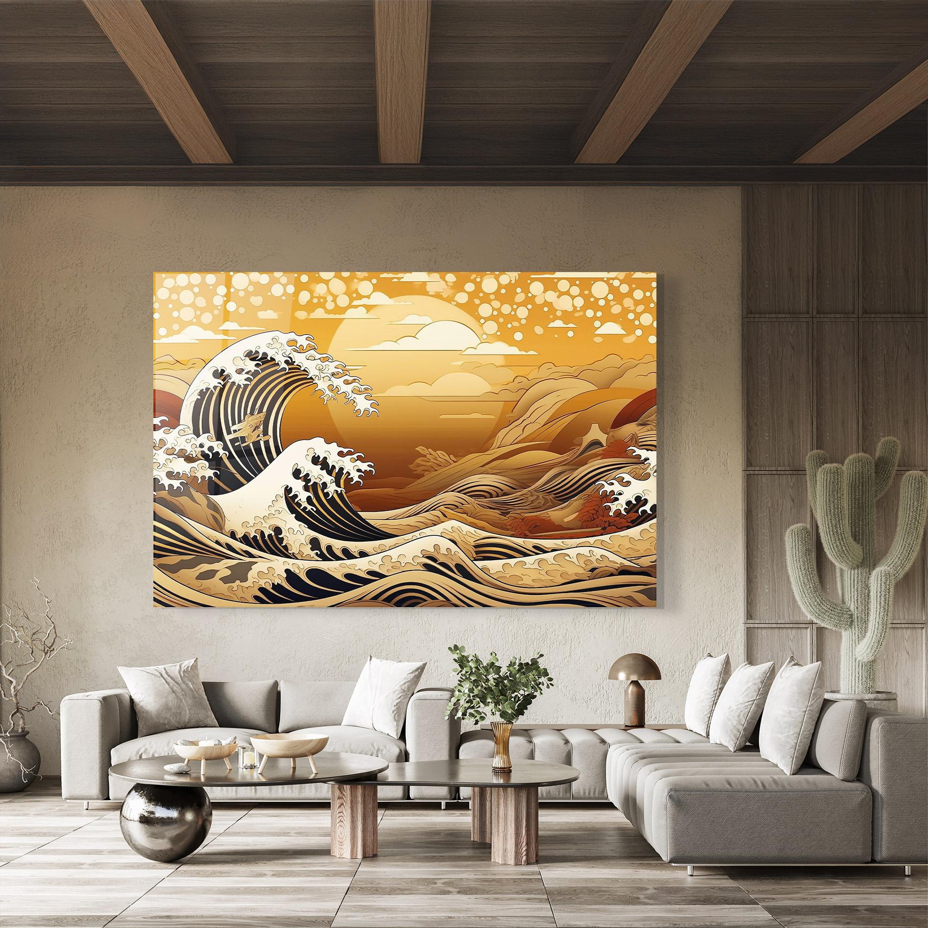 Стъклена картина Black Yellow Waves mockup 8