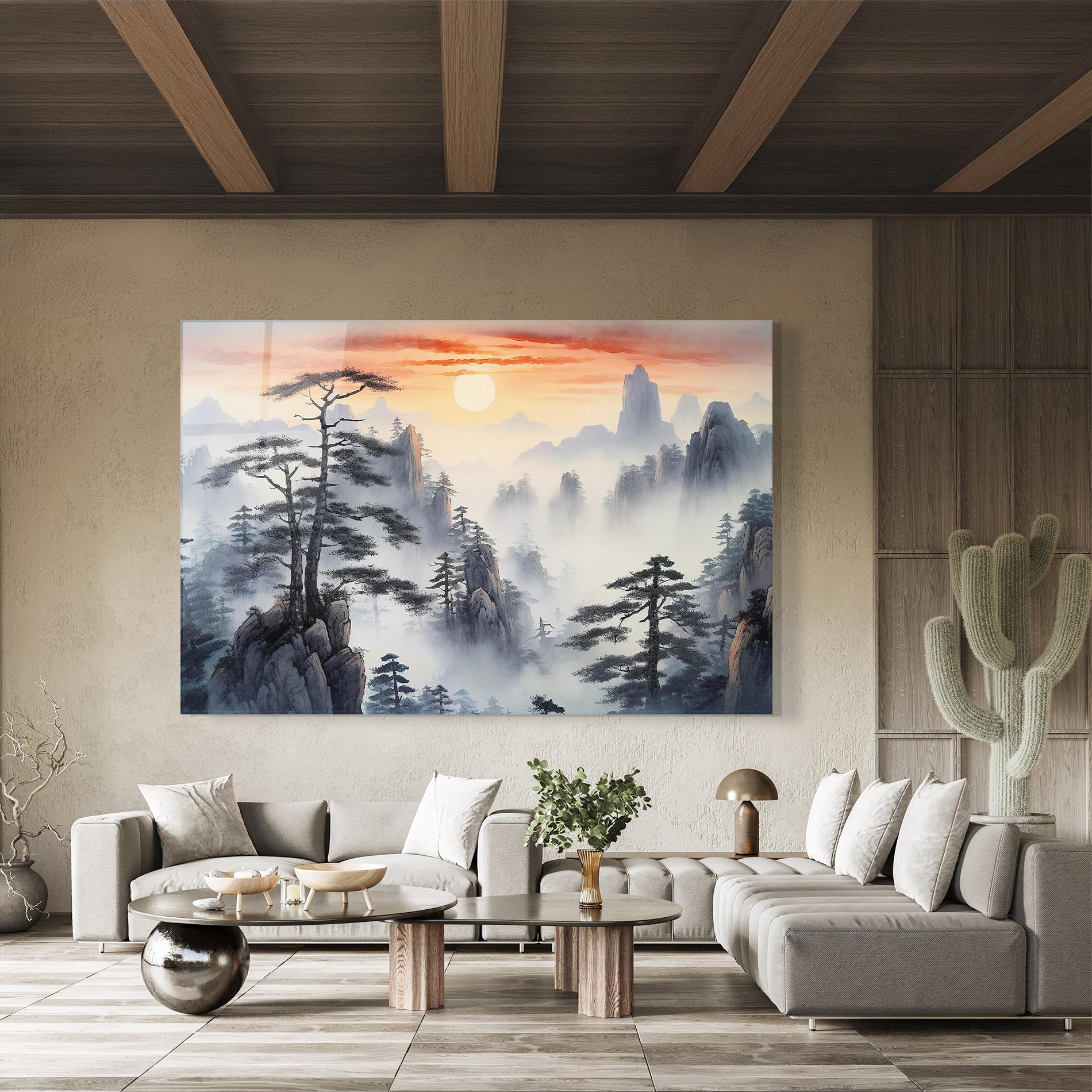 Стъклена картина Fog Trees mockup 8
