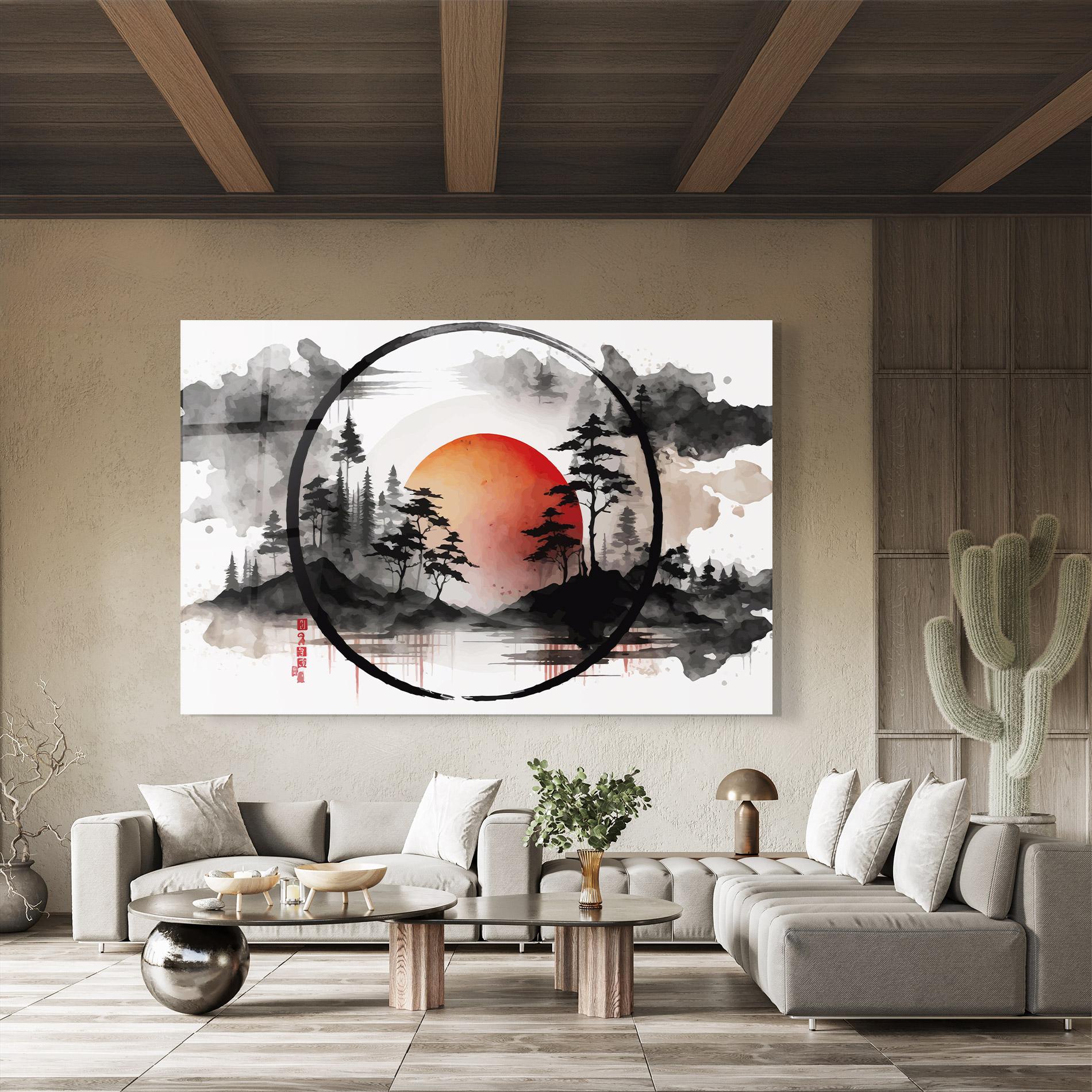 Стъклена картина Orange Sun Forest mockup 8