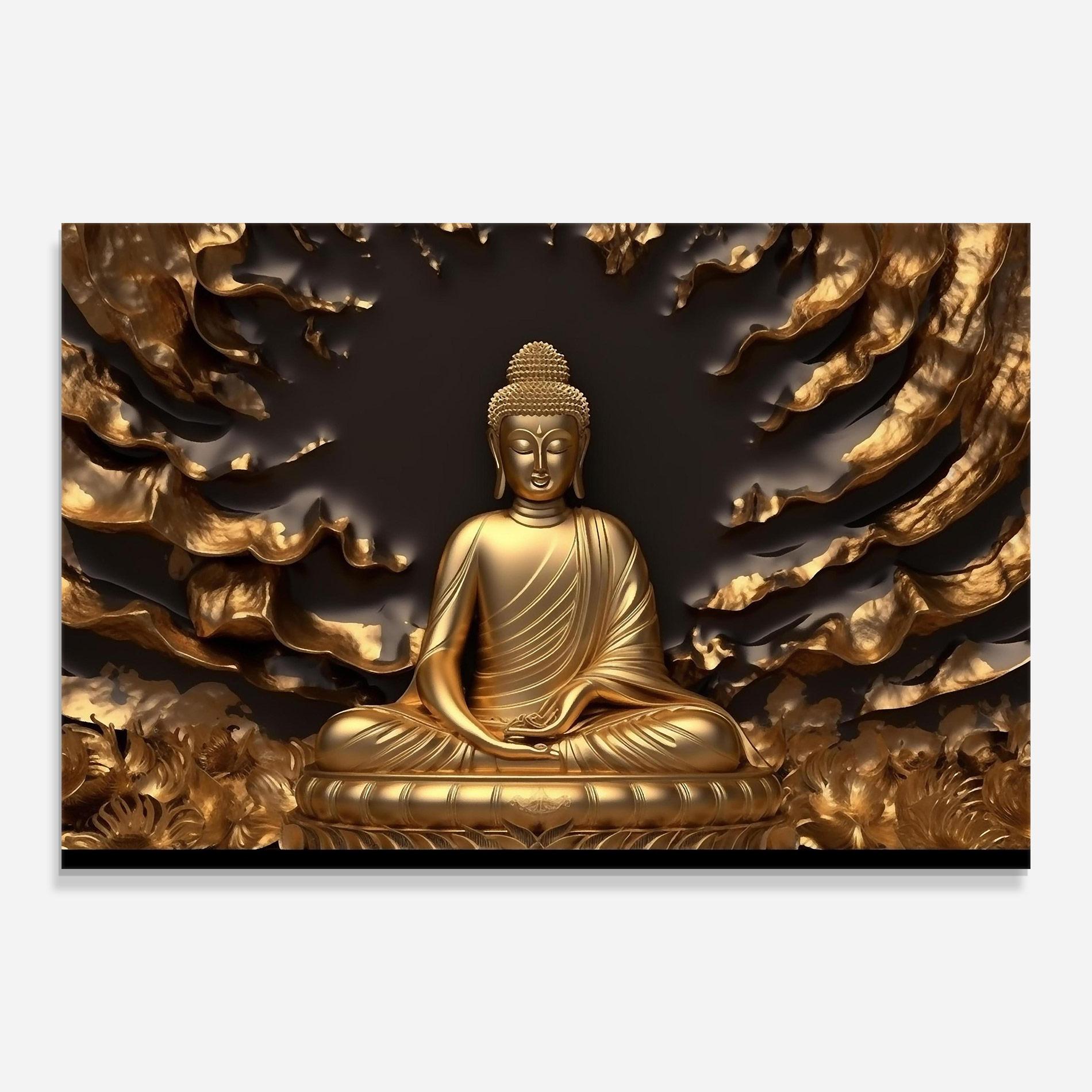 Стъклена картина Gold 3d Buddha mockup 0