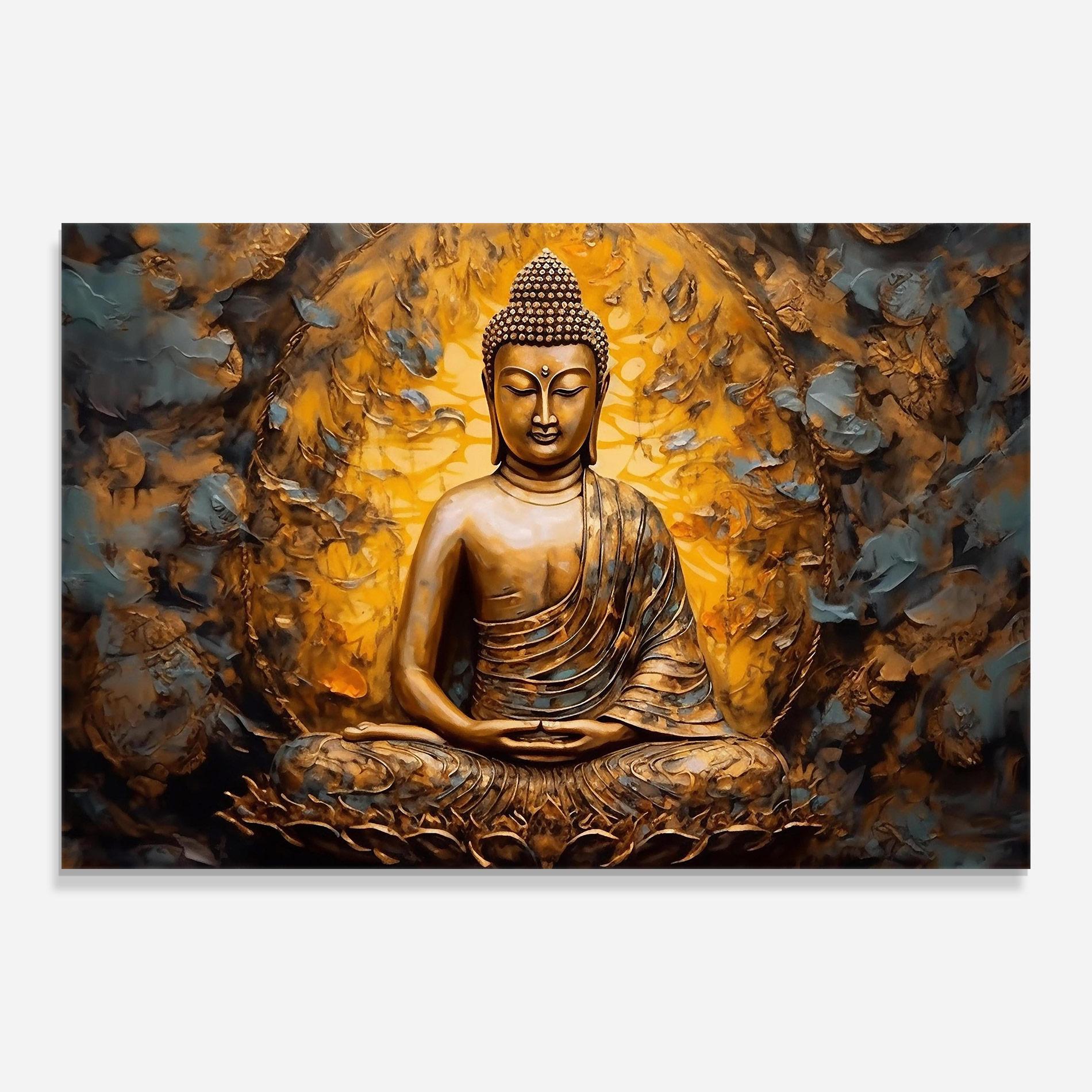 Стъклена картина Gold Grey Buddha mockup 0
