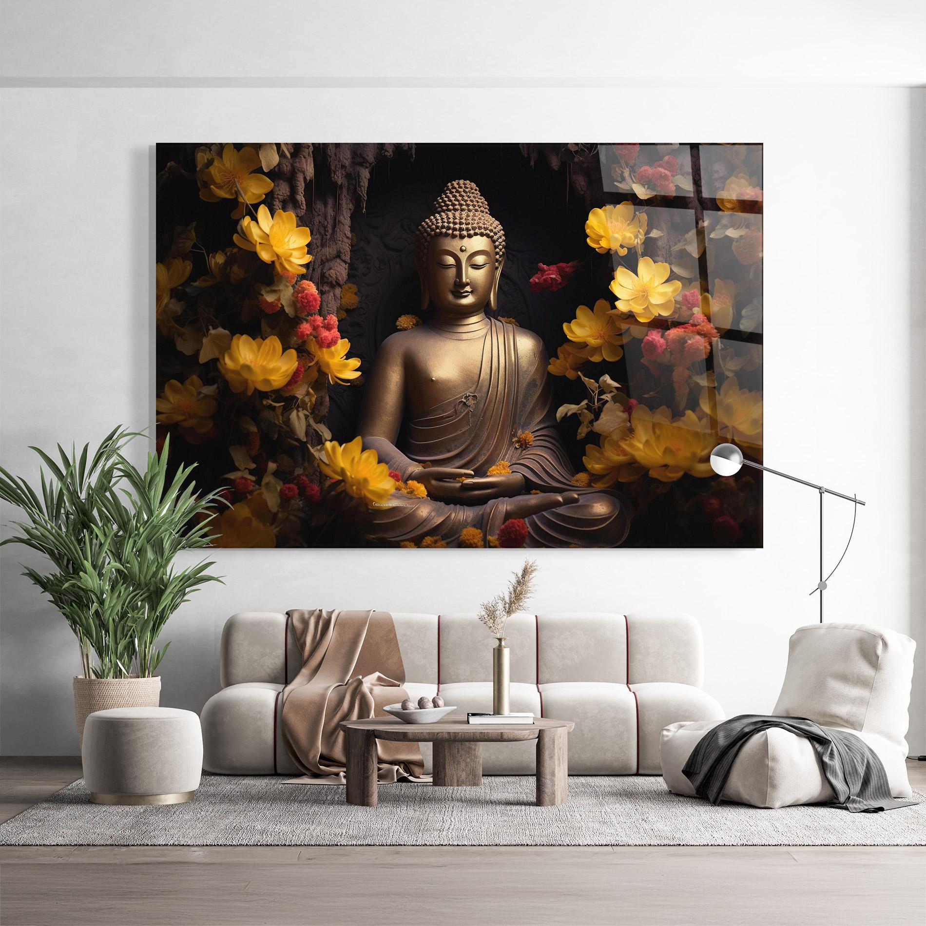 Стъклена картина Buddha Yellow Red mockup 9
