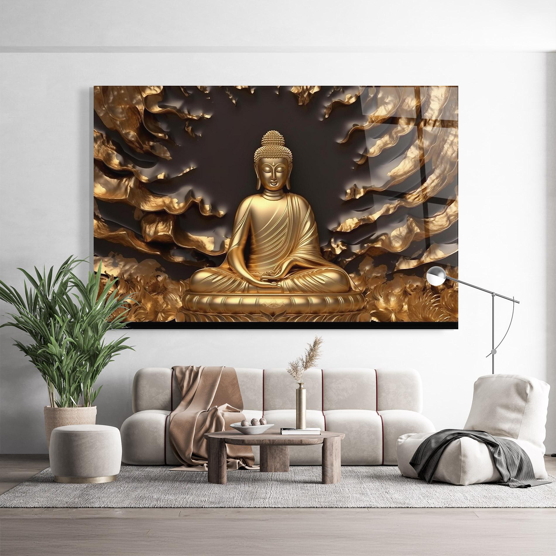 Стъклена картина Gold 3d Buddha mockup 9