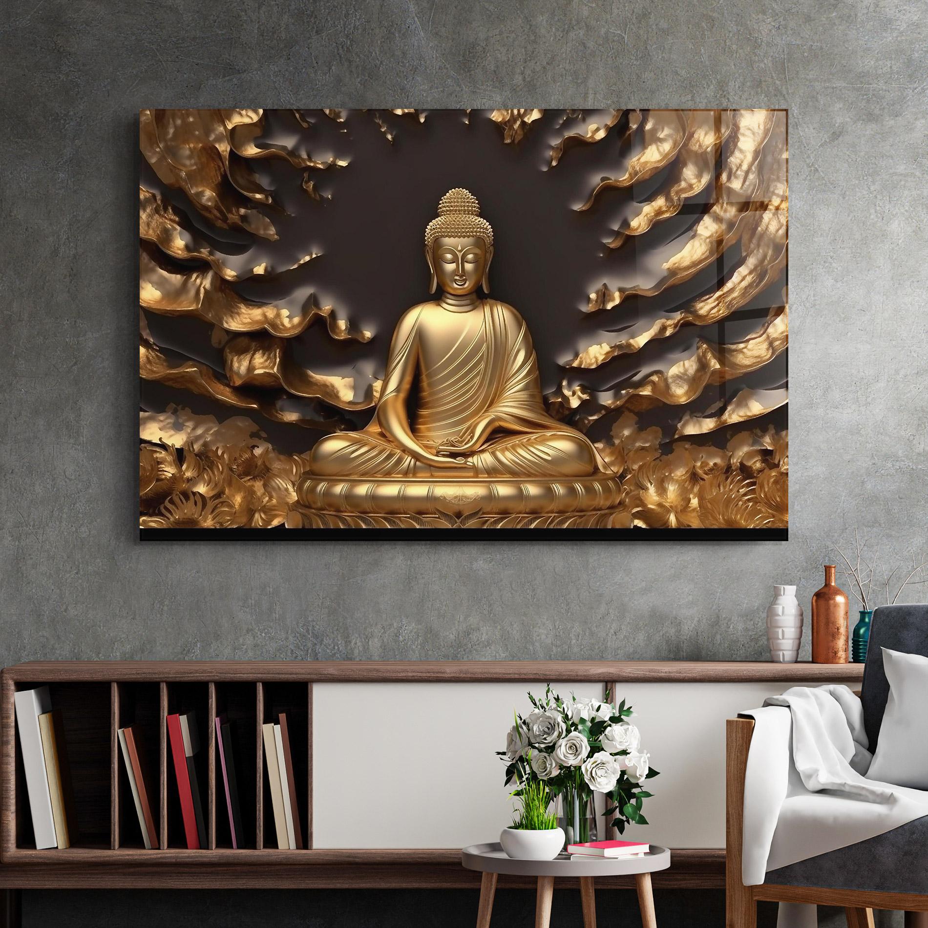 Стъклена картина Gold 3d Buddha mockup 2