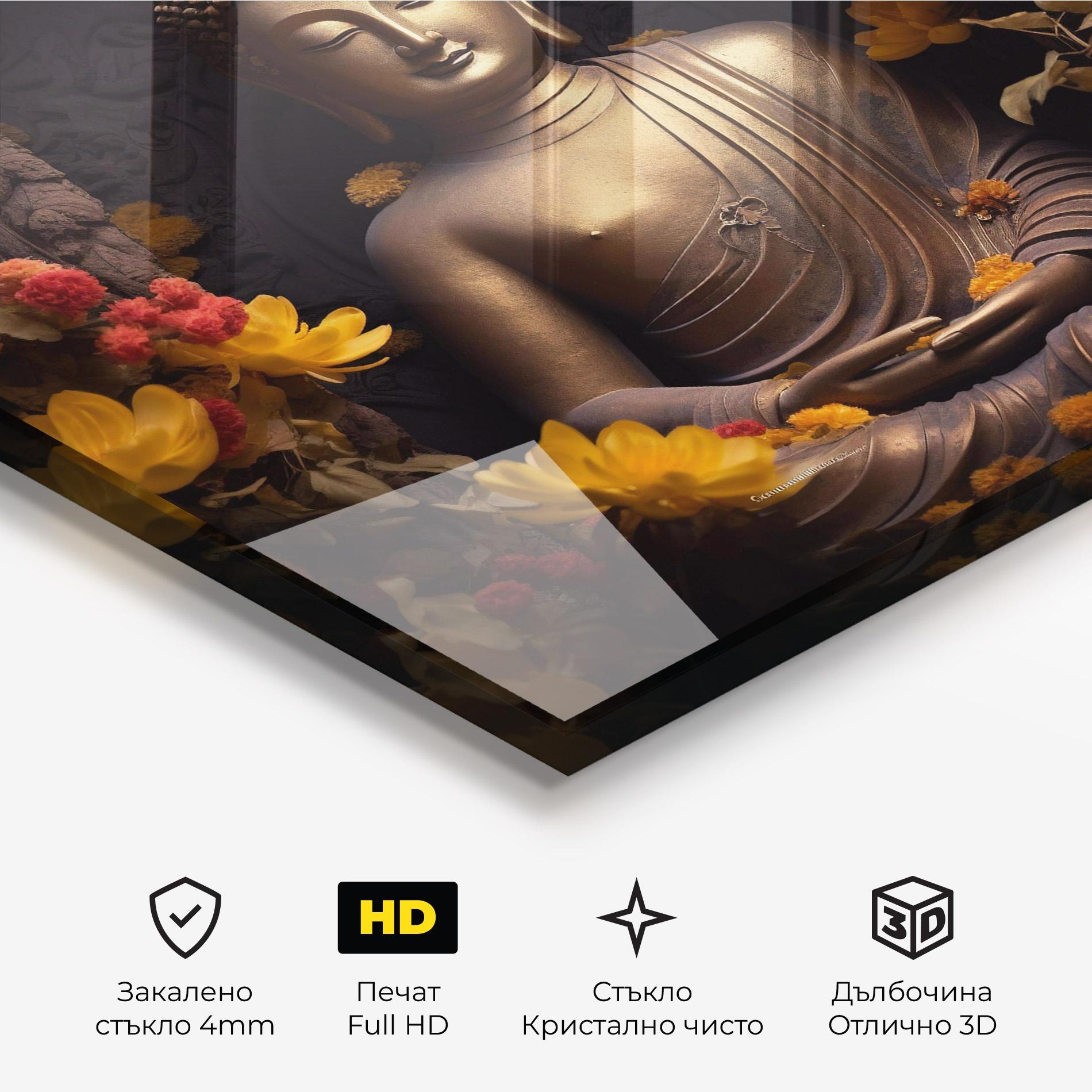 Стъклена картина Buddha Yellow Red mockup 3