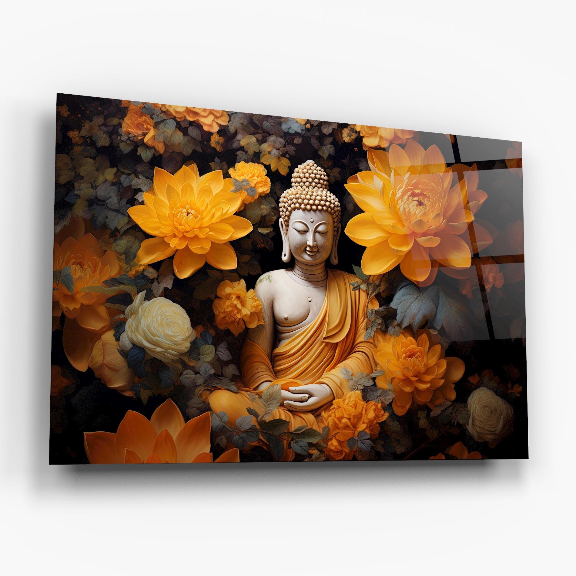 Стъклена картина Buddha Big Flowers mockup 6