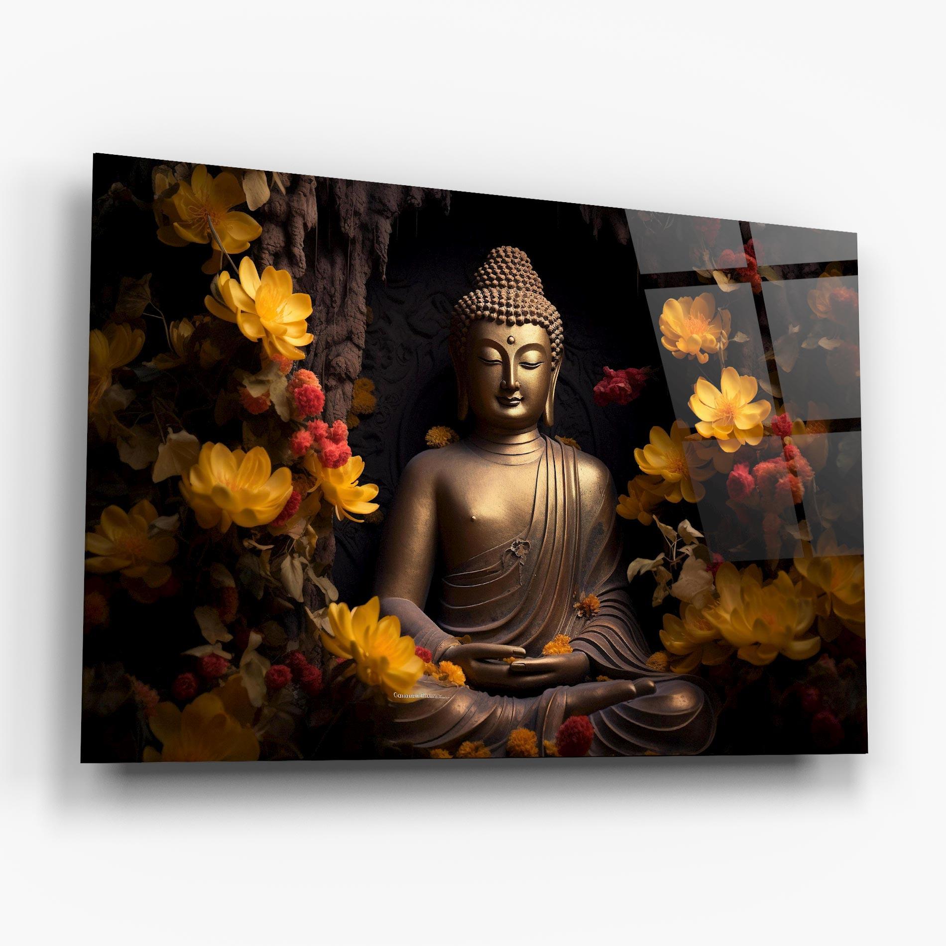 Стъклена картина Buddha Yellow Red mockup 6