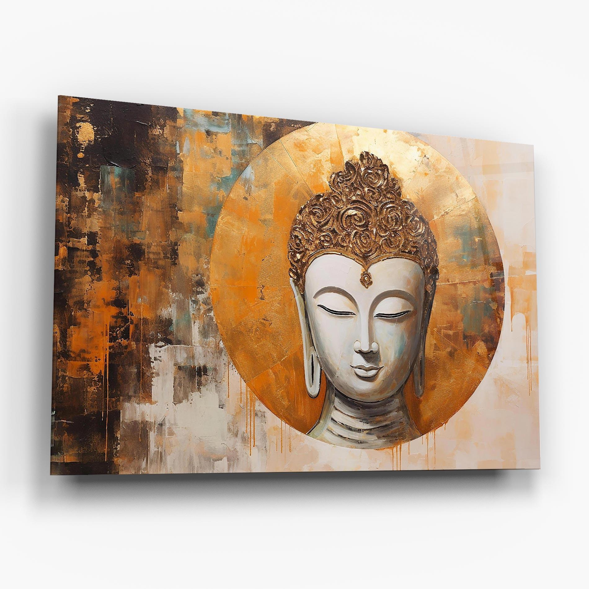 Стъклена картина Cream Circle Buddha mockup 6