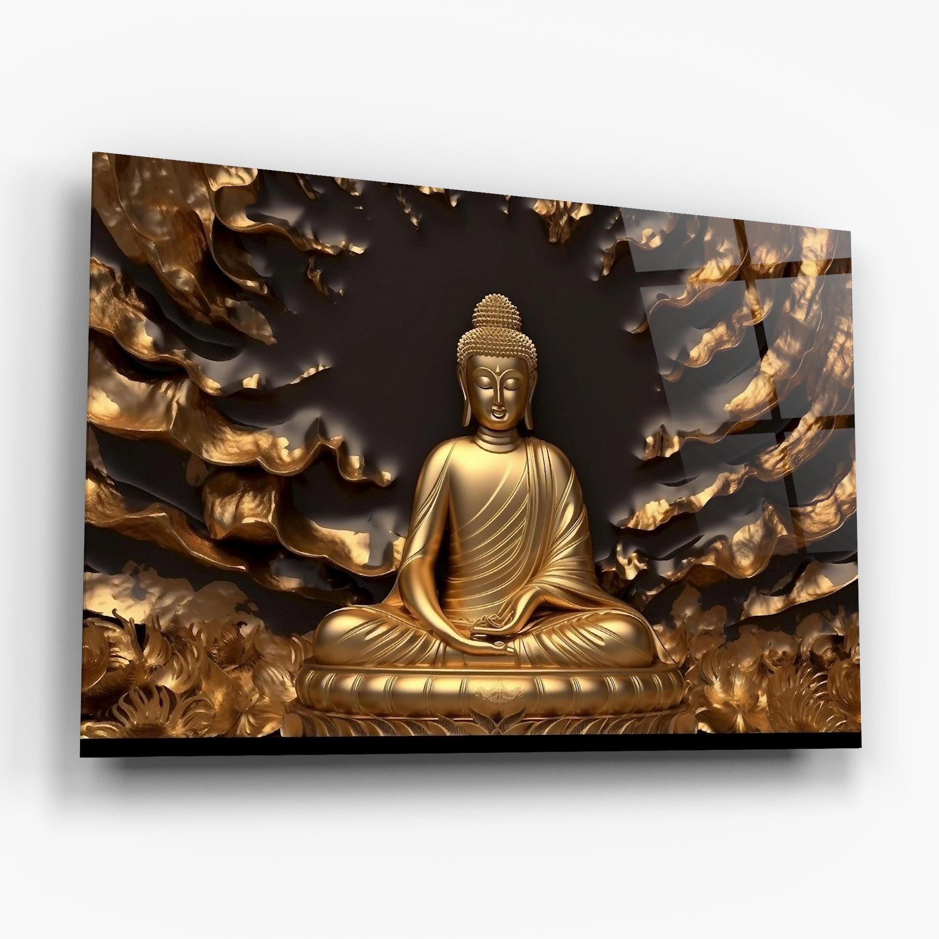 Стъклена картина Gold 3d Buddha mockup 6