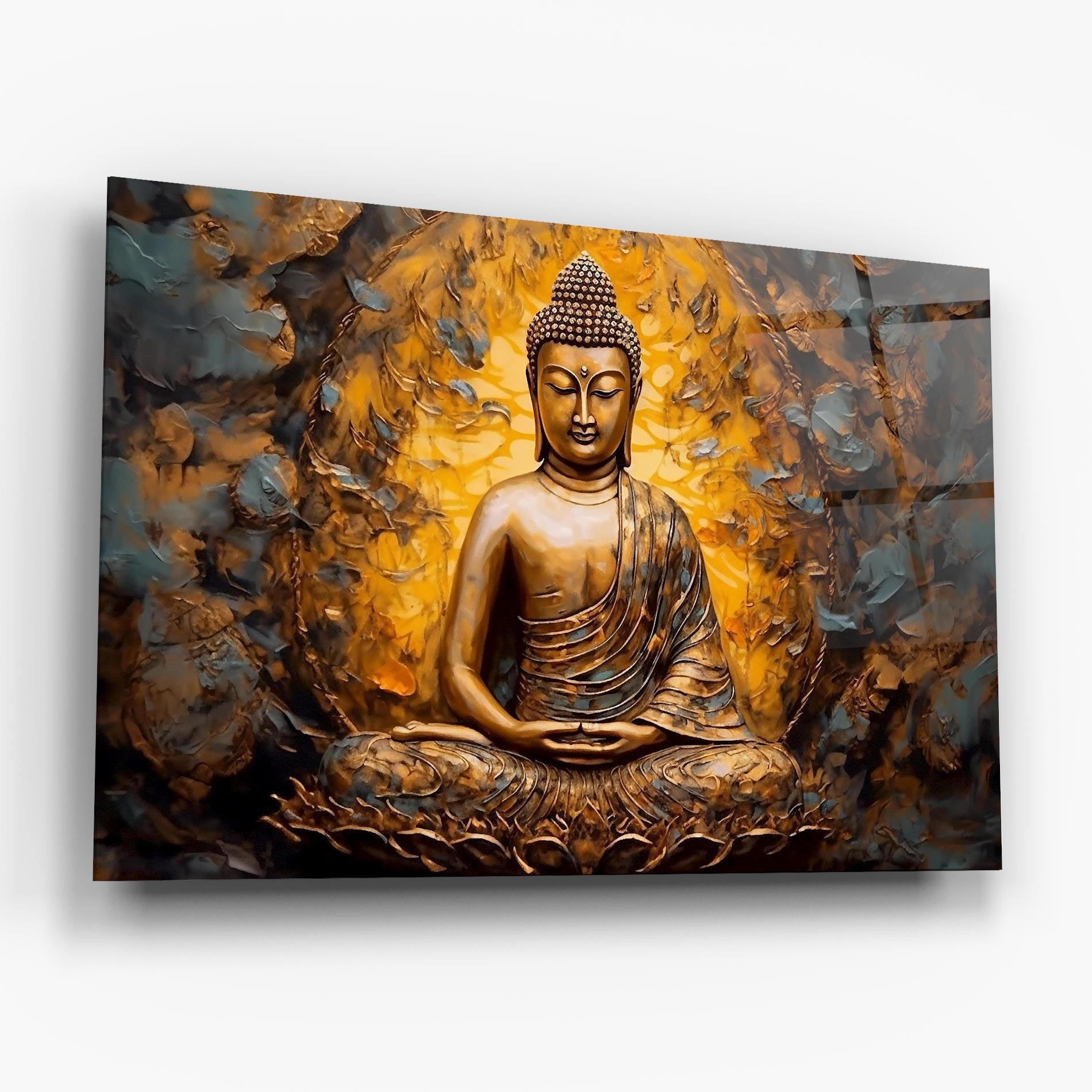 Стъклена картина Gold Grey Buddha mockup 6