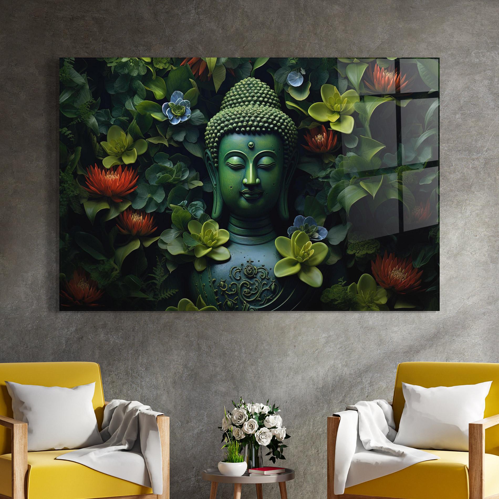 Стъклена картина Blue Light Buddha mockup 4